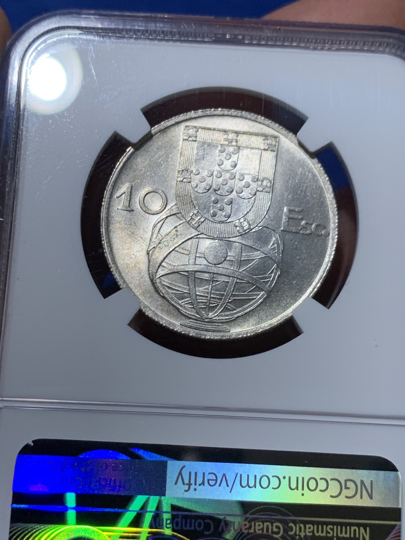 《竞宝斋》第251场-周日，周一2场连拍 (全场包邮) NGC MS65 葡萄牙1954年大帆船10埃斯库多银币