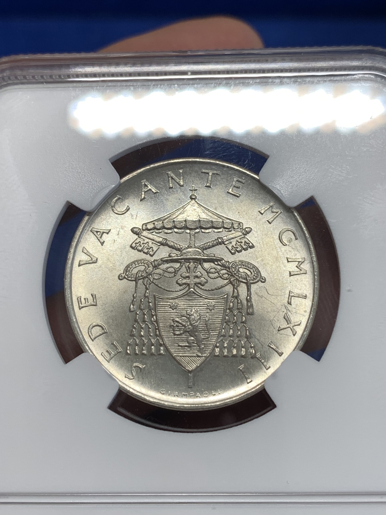 《竞宝斋》第251场-周日，周一2场连拍 (全场包邮) NGC MS63 梵蒂冈1963年教皇缺位500里拉银币