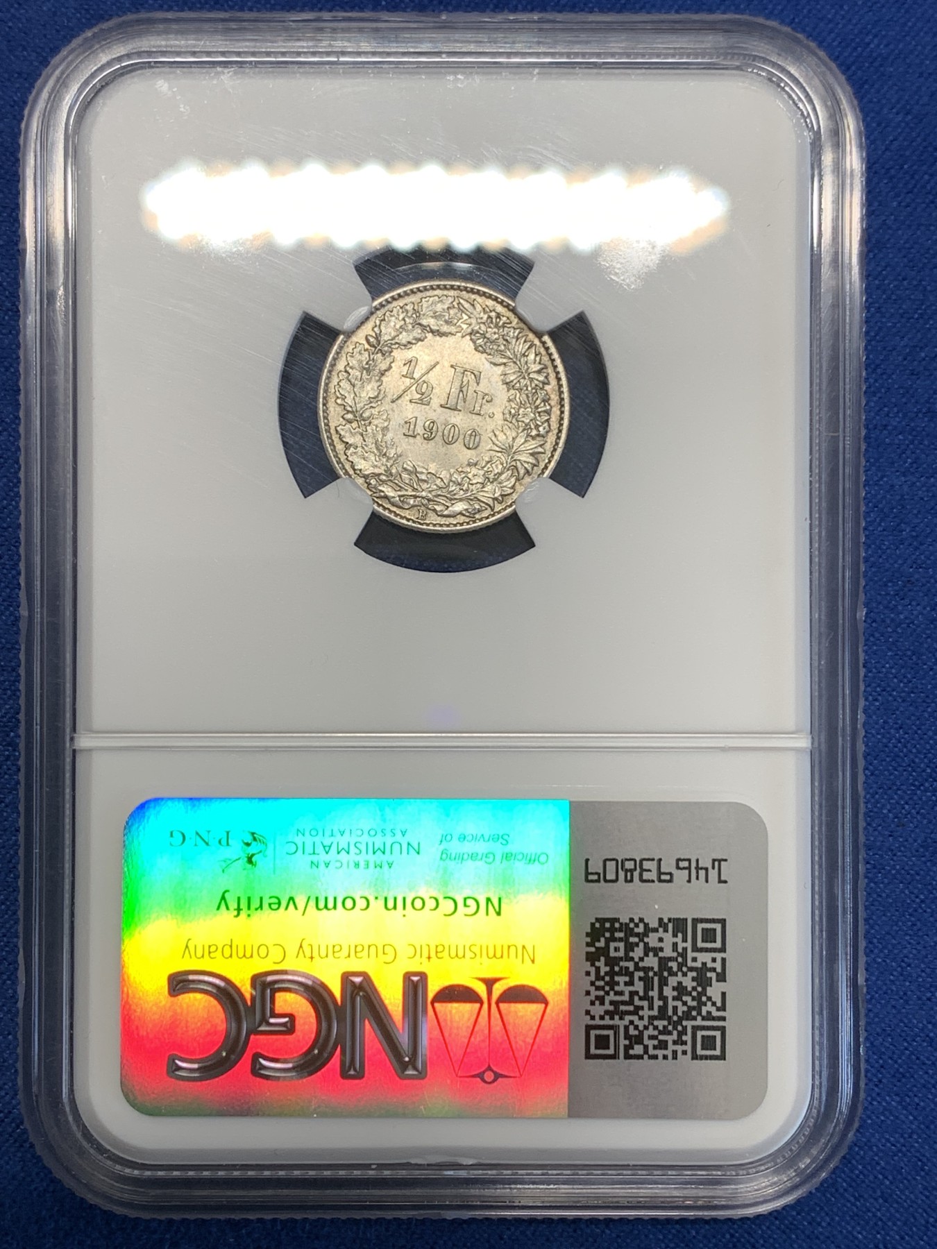 《竞宝斋》第251场-周日，周一2场连拍 (全场包邮) NGC UNCD 瑞士1900年雪山女神1/2法郎银币