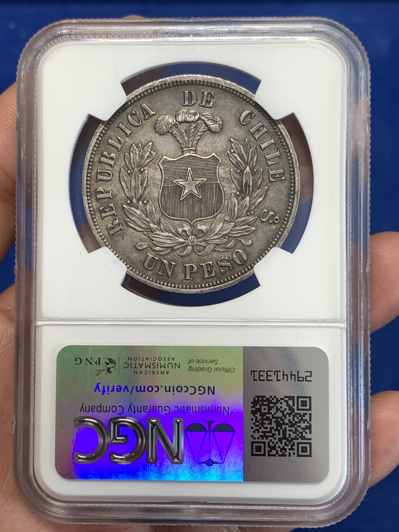 《竞宝斋》第251场-周日，周一2场连拍 (全场包邮) NGC AUD 1878年智利雄鹰原味比索大银