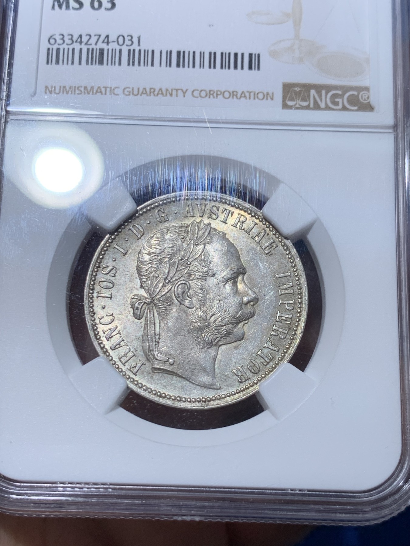 《竞宝斋》第251场-周日，周一2场连拍 (全场包邮) NGC MS63 1886奥地利1佛罗林银币，转光美