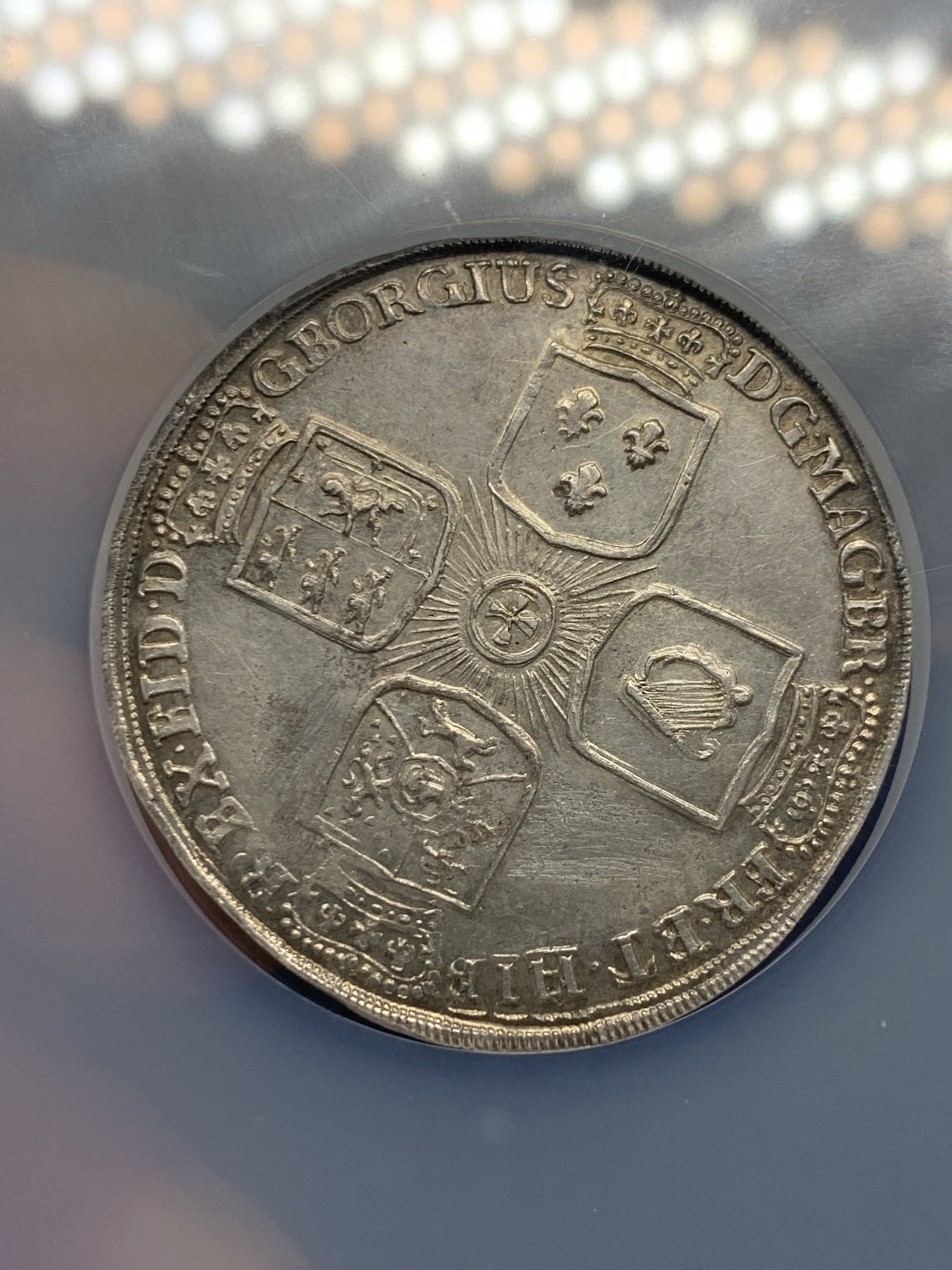 《竞宝斋》第251场-周日，周一2场连拍 (全场包邮) NGC UNC 德国 1726  不伦瑞克 野人泰勒大银币 乔治一世 汉诺威选帝侯 英国与爱尔兰的首位国王 高细节 背面为四州徽章 非常好的状态