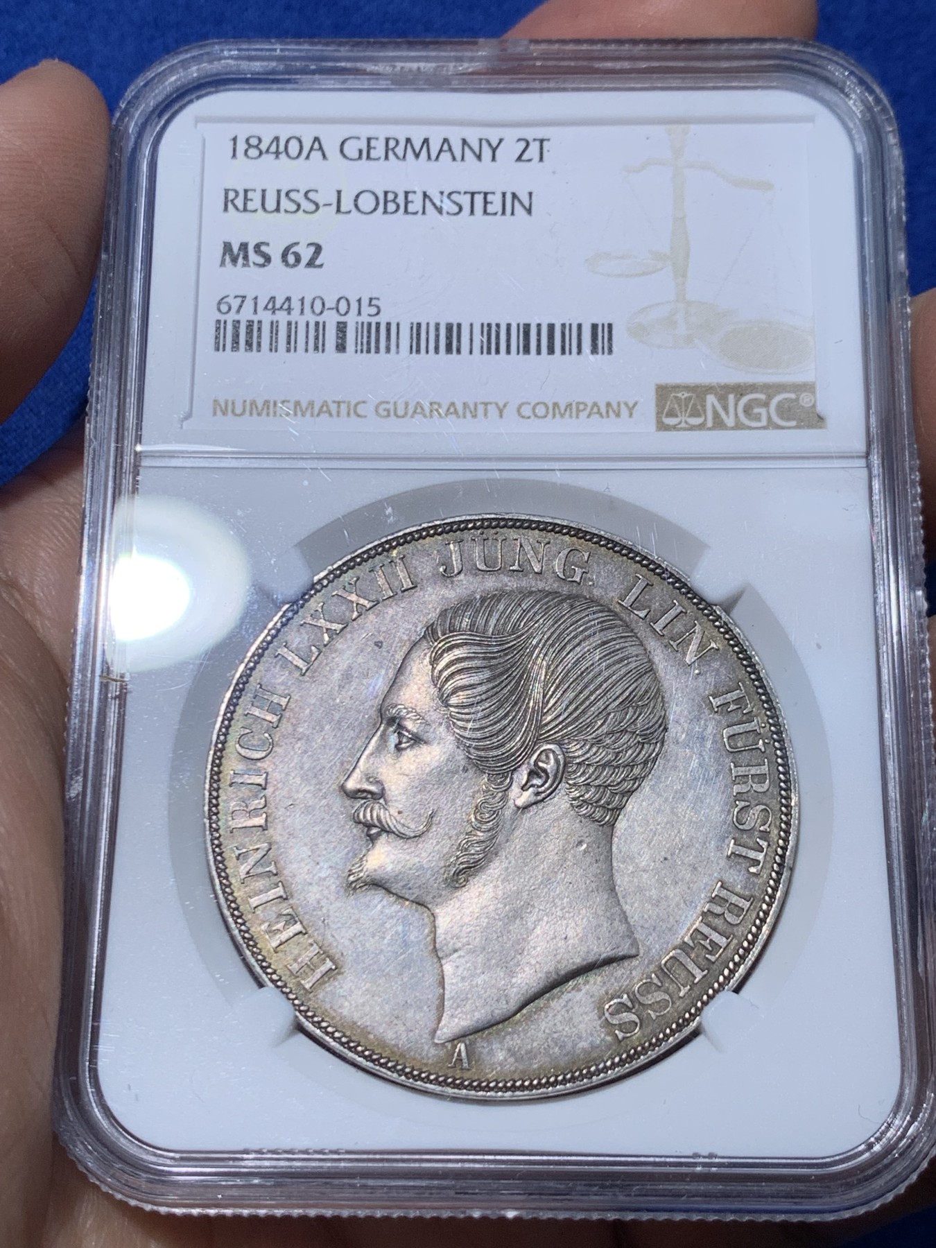 《竞宝斋》第251场-周日，周一2场连拍 (全场包邮) NGC MS62 德国 1840 罗伊斯公国 海因里希六世 2泰勒大银币 根据资料记录只发行2年，1840年只发行量2750枚 稀见品种