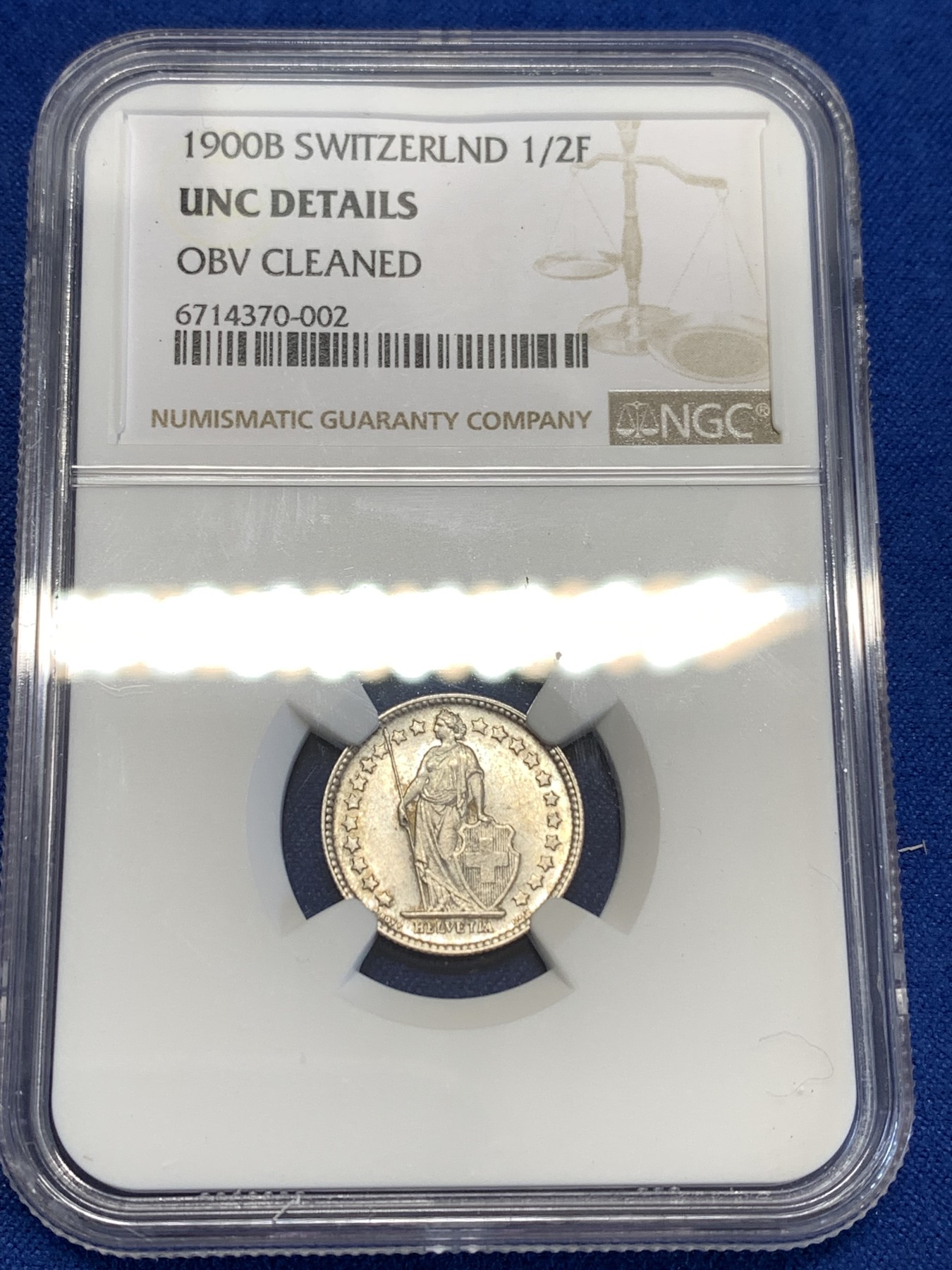 《竞宝斋》第251场-周日，周一2场连拍 (全场包邮) NGC UNCD 瑞士1900年雪山女神1/2法郎银币