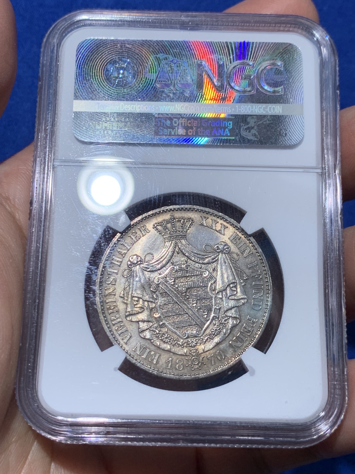 《竞宝斋》第251场-周日，周一2场连拍 (全场包邮) NGC UNCD 德国萨克森-科堡-哥达公国 1870年流通1泰勒 铸造量2.15万枚，1870年是该品种三个年份里价格最高的，且存世量远少于1869年的纪念版泰勒