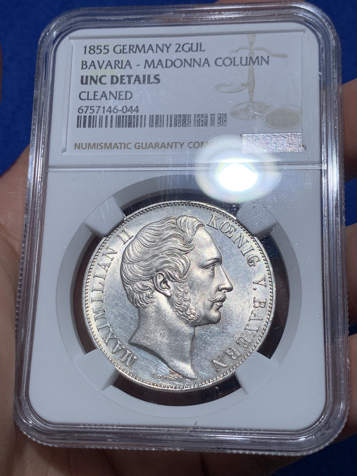 《竞宝斋》第251场-周日，周一2场连拍 (全场包邮) NGC UNCD 德国巴伐利亚1855年圣母抱婴2盾银币