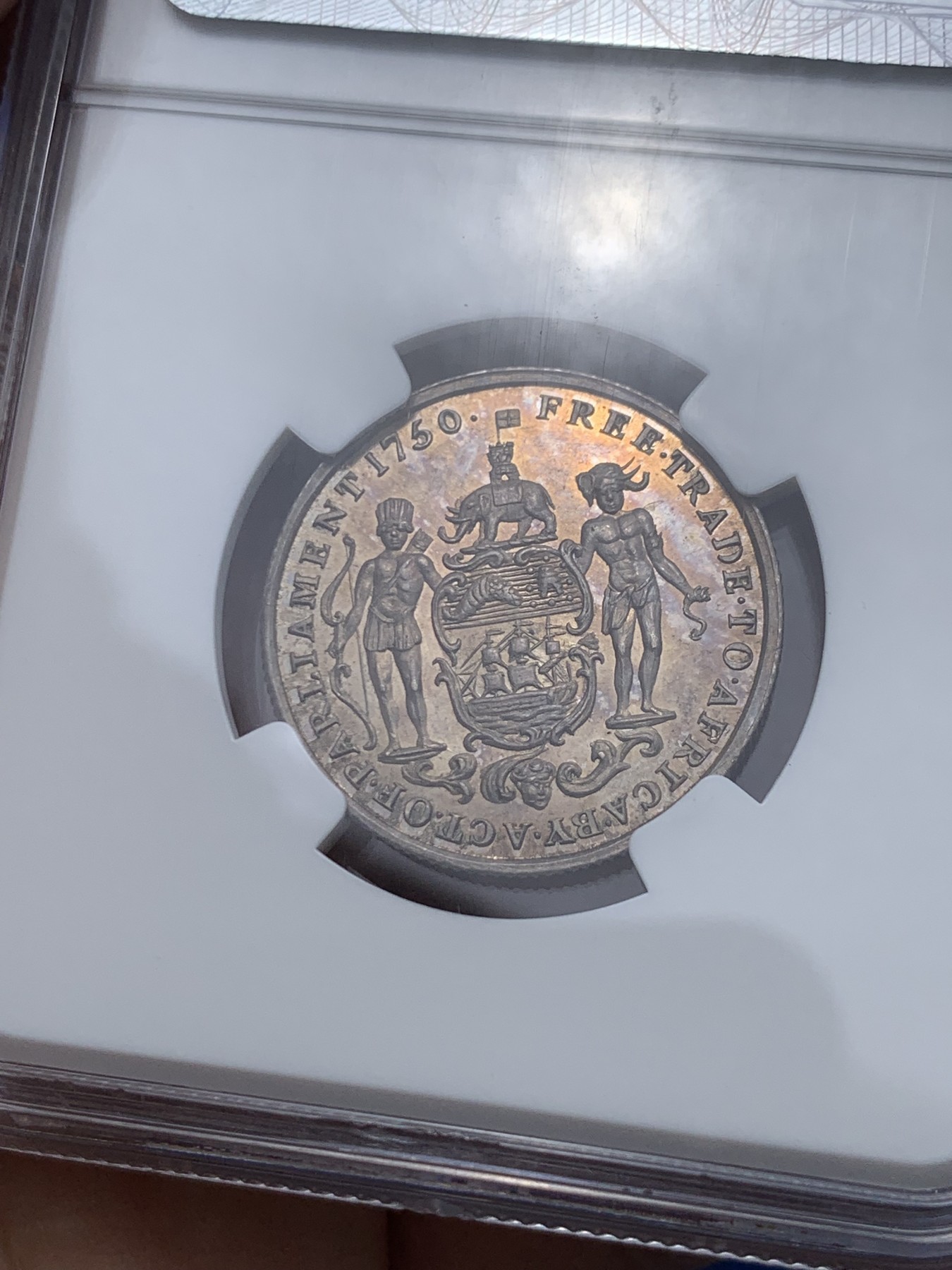 《竞宝斋》第251场-周日，周一2场连拍 (全场包邮) NGC PF63 英属黄金海岸1818年1/2阿基银币   英殖名誉品，实物镜面金色包浆，非常漂亮的一枚！