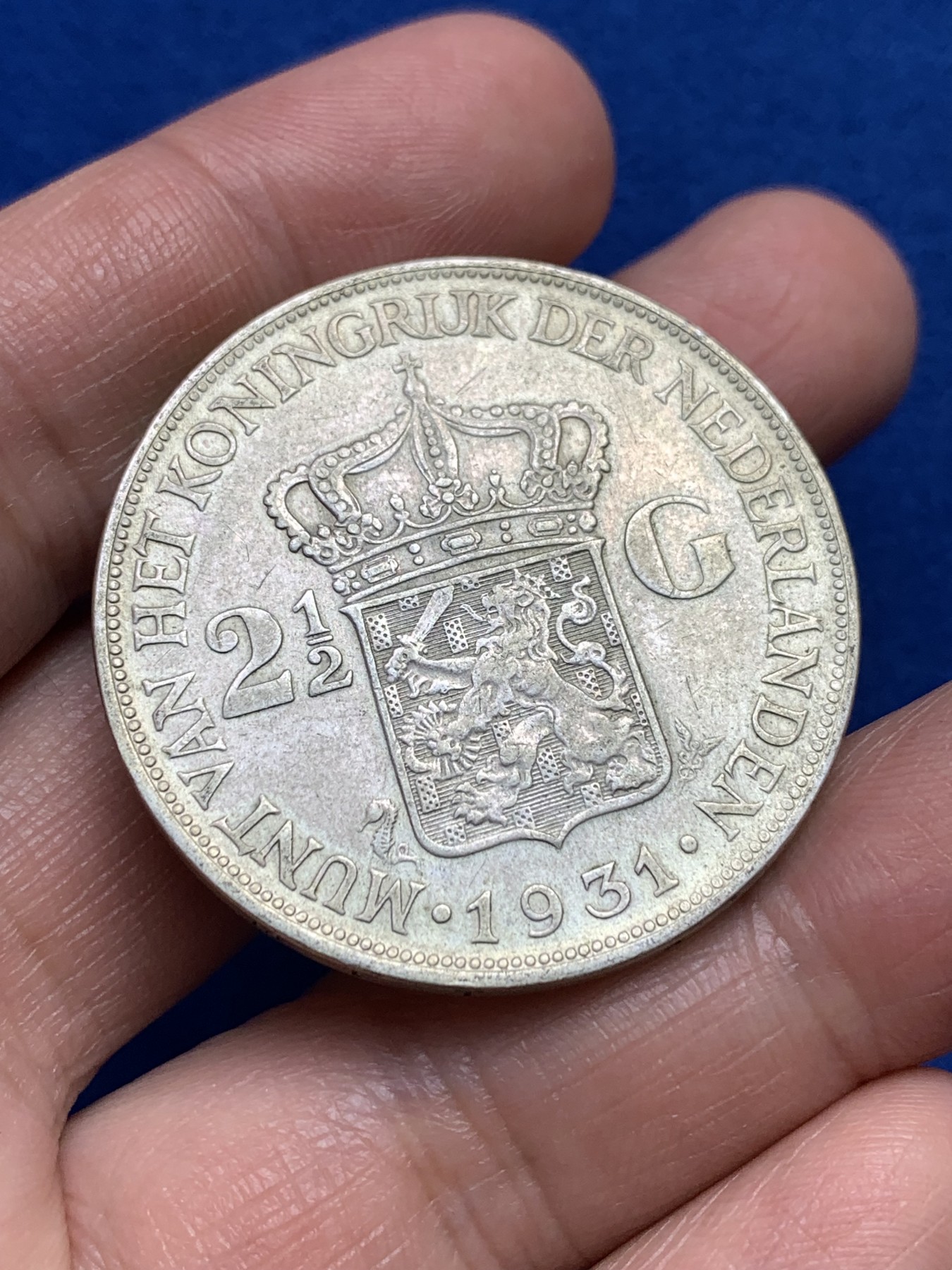 《竞宝斋》第251场-周日，周一2场连拍 (全场包邮) 荷兰1931年威廉明娜2.5盾大银币