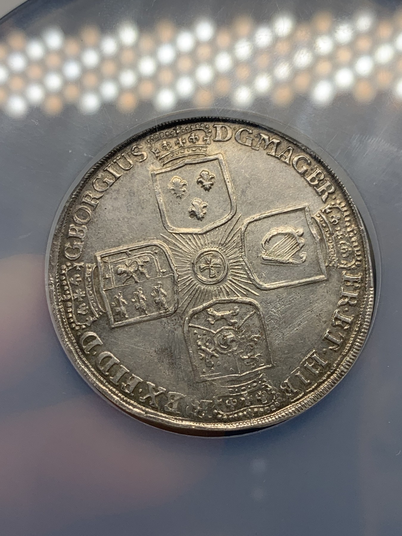 《竞宝斋》第251场-周日，周一2场连拍 (全场包邮) NGC UNC 德国 1726  不伦瑞克 野人泰勒大银币 乔治一世 汉诺威选帝侯 英国与爱尔兰的首位国王 高细节 背面为四州徽章 非常好的状态