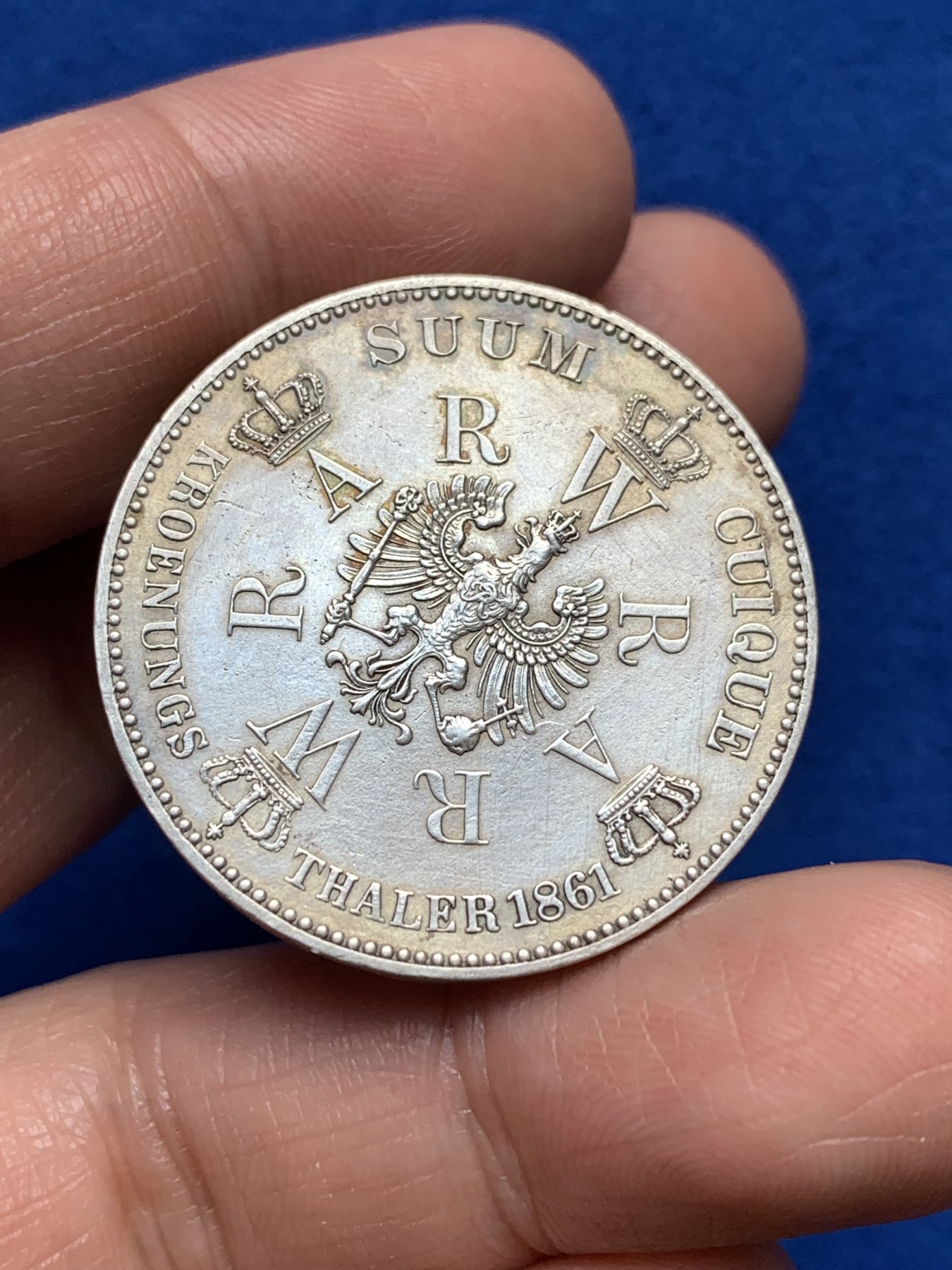 《竞宝斋》第251场-周日，周一2场连拍 (全场包邮) 德国普鲁士 威廉一世 1861年毛衣1泰勒银币 细节见图