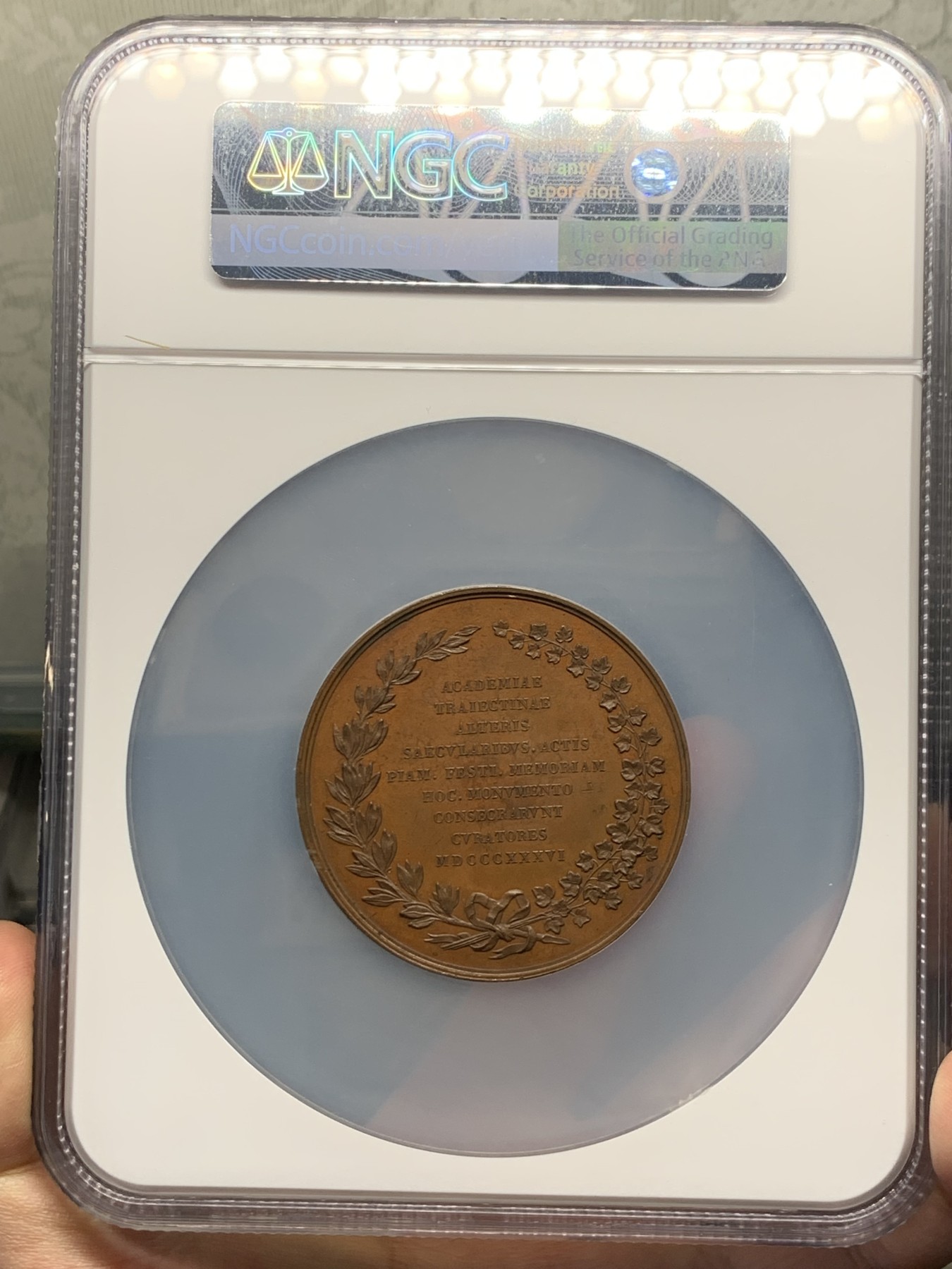 《竞宝斋》第251场-周日，周一2场连拍 (全场包邮) NGC MS63 荷兰1836乌特勒支大学铜章 大盒封装