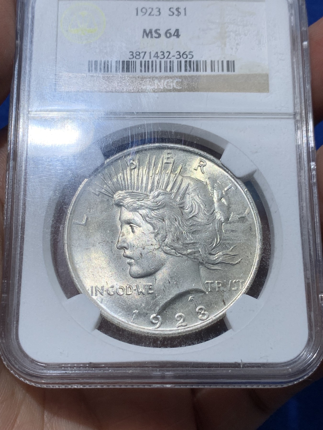 《竞宝斋》第251场-周日，周一2场连拍 (全场包邮) NGC MS64 美国1923年和平银元P版