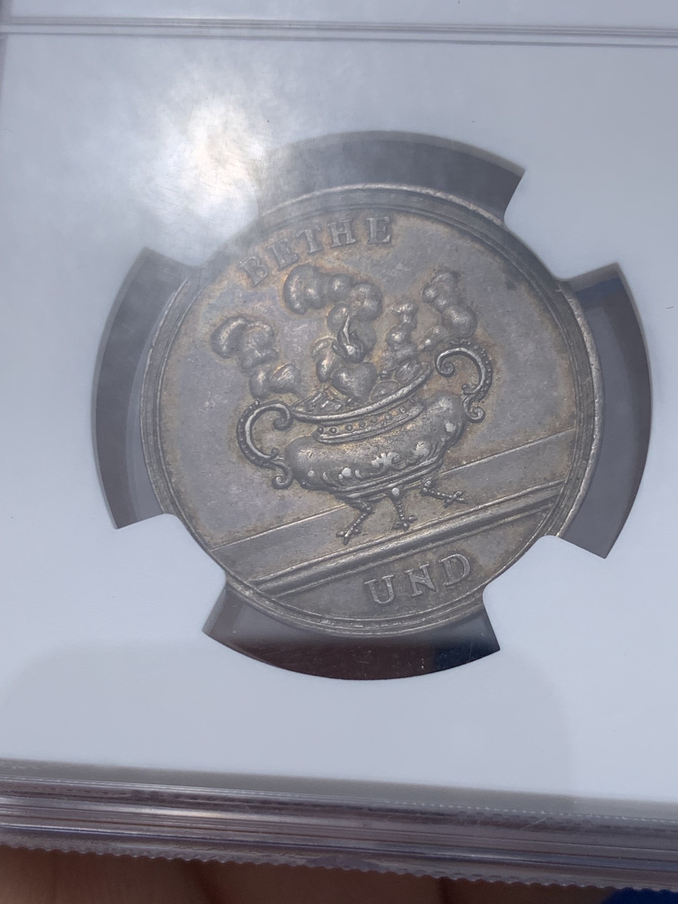 《竞宝斋》第251场-周日，周一2场连拍 (全场包邮) NGC MS62 1800年德国新世纪美好祝愿银章 努力勤奋！名家Loos作品 原味包浆舒服自然 稀少罕见