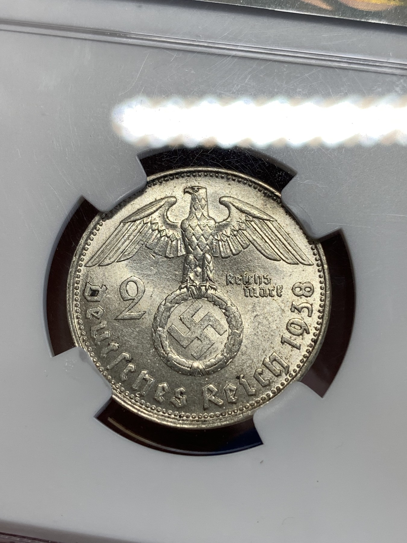 《竞宝斋》第251场-周日，周一2场连拍 (全场包邮) NGC MS63 德国1938年B厂兴登堡2马克银币