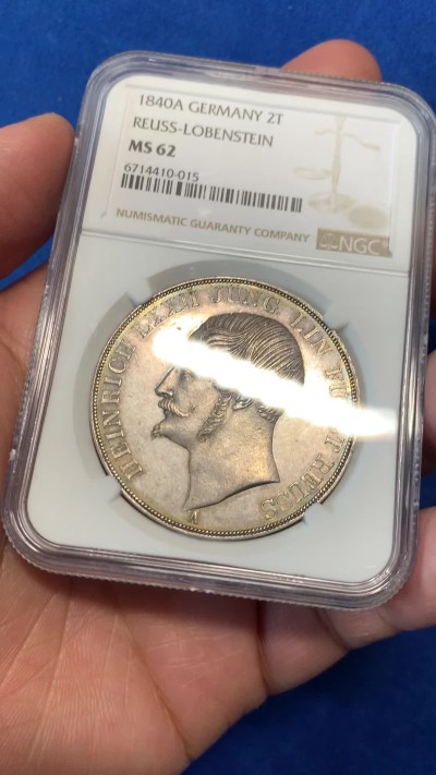 《竞宝斋》第251场-周日，周一2场连拍 (全场包邮) NGC MS62 德国 1840 罗伊斯公国 海因里希六世 2泰勒大银币 根据资料记录只发行2年，1840年只发行量2750枚 稀见品种