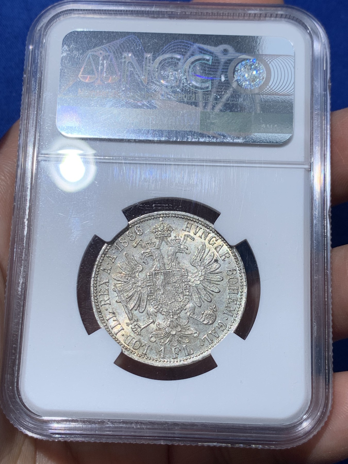 《竞宝斋》第251场-周日，周一2场连拍 (全场包邮) NGC MS63 1886奥地利1佛罗林银币，转光美