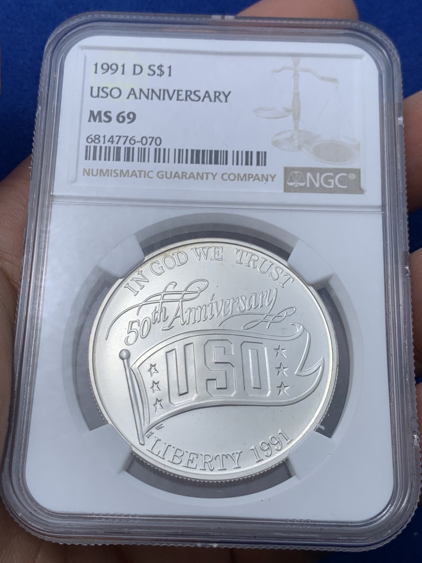 《竞宝斋》第251场-周日，周一2场连拍 (全场包邮) NGC MS69 美国1991年D版USO 1美元大银币