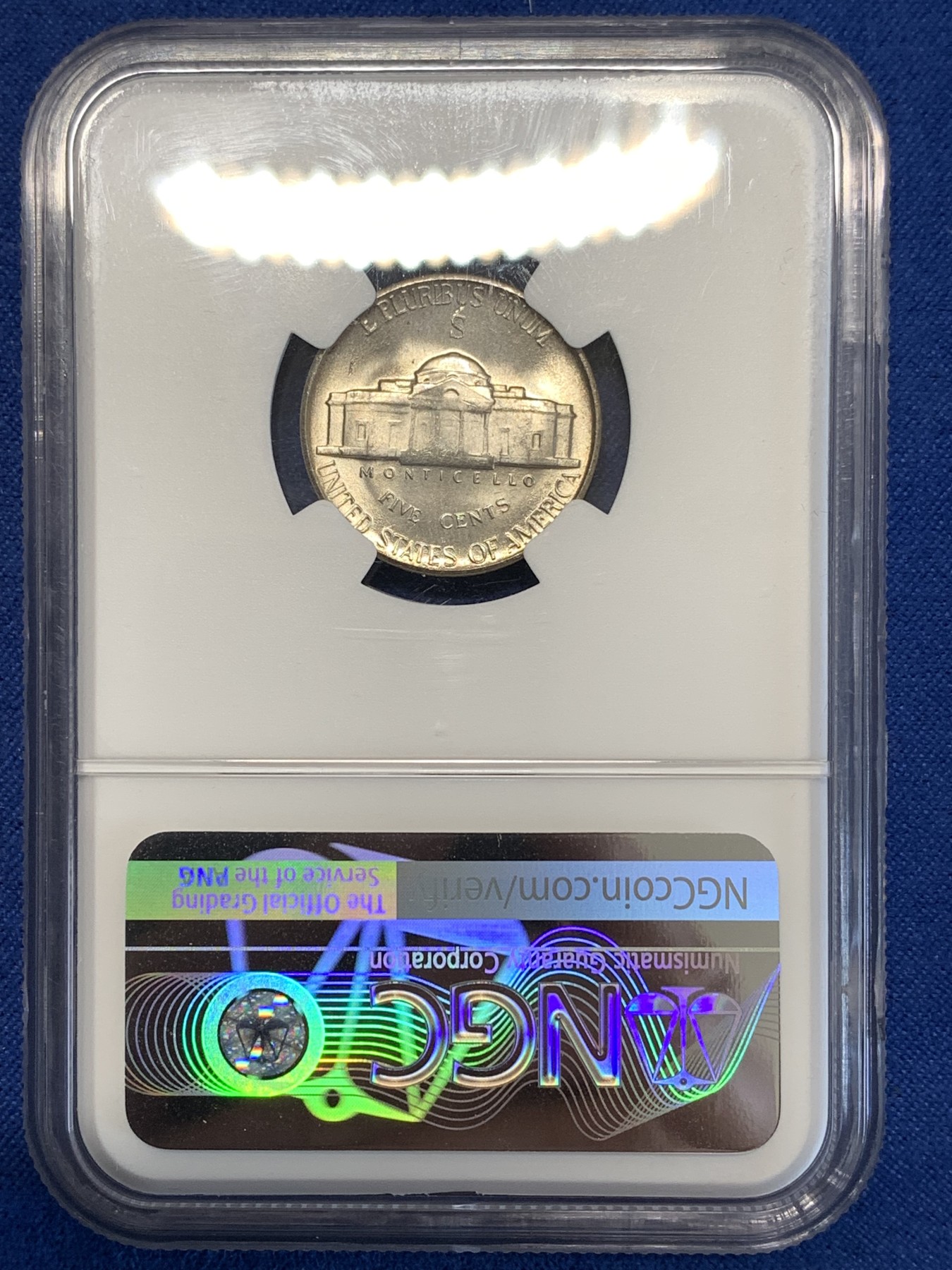 《竞宝斋》第251场-周日，周一2场连拍 (全场包邮) NGC MS64 美国1945年杰弗逊战时5美分（含银版，仅1942-45战时版含银）