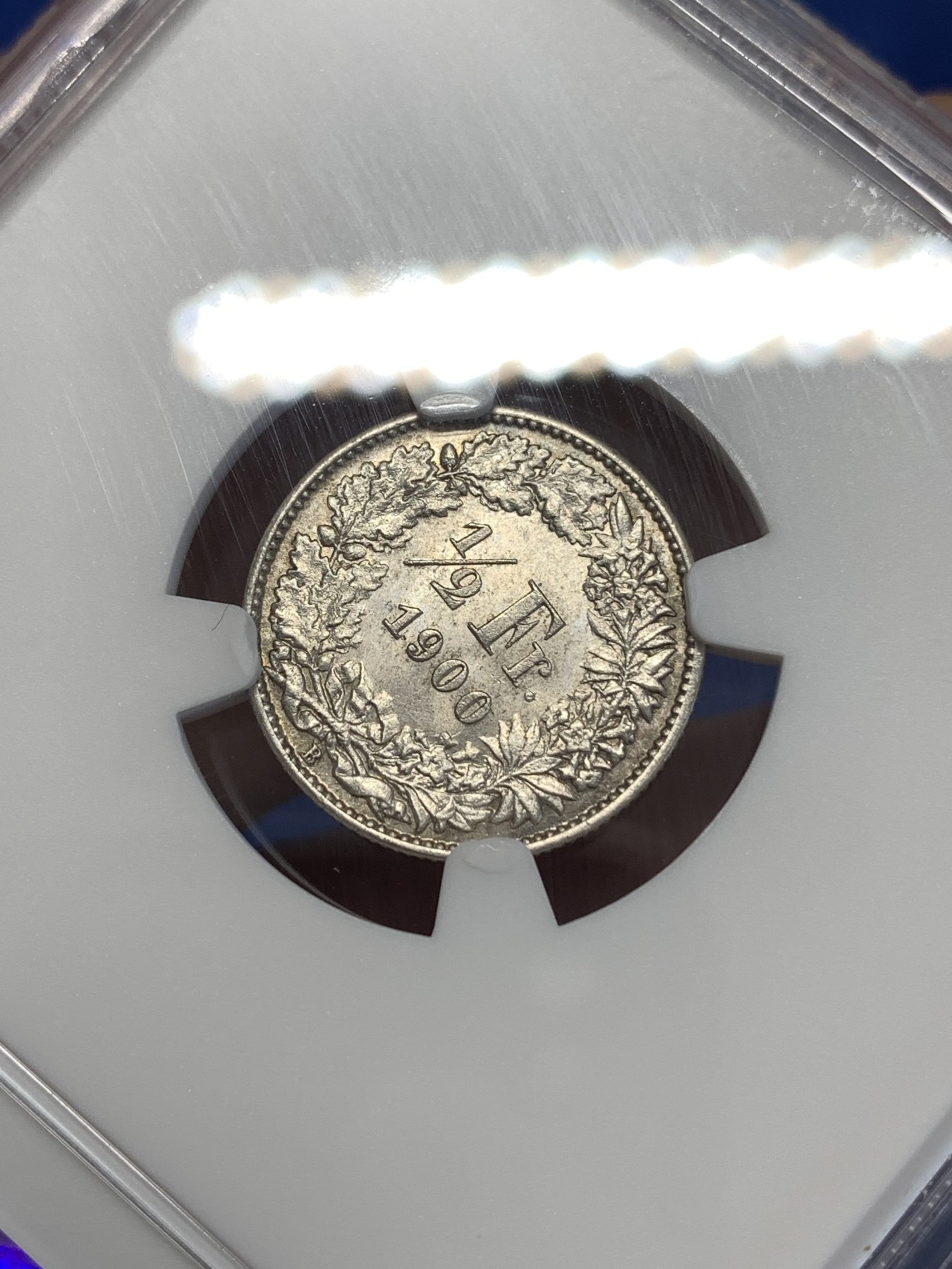 《竞宝斋》第251场-周日，周一2场连拍 (全场包邮) NGC UNCD 瑞士1900年雪山女神1/2法郎银币