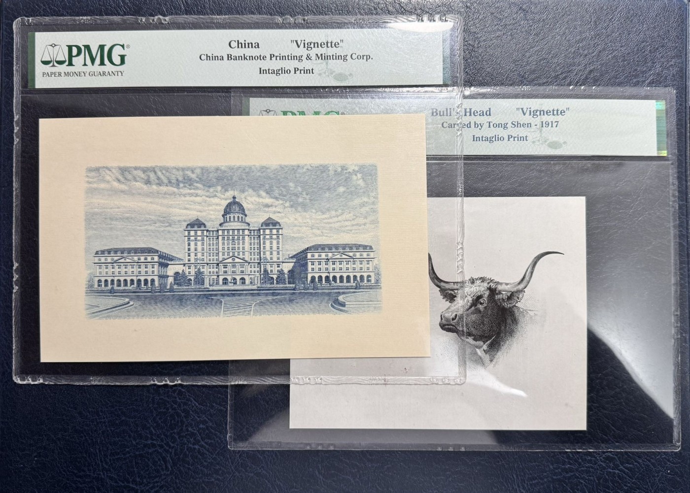 收藏联盟Quantum Auction 第333期拍卖  中国1917年沈彤牛头雕刻版画和建筑物雕刻画 PMG封装