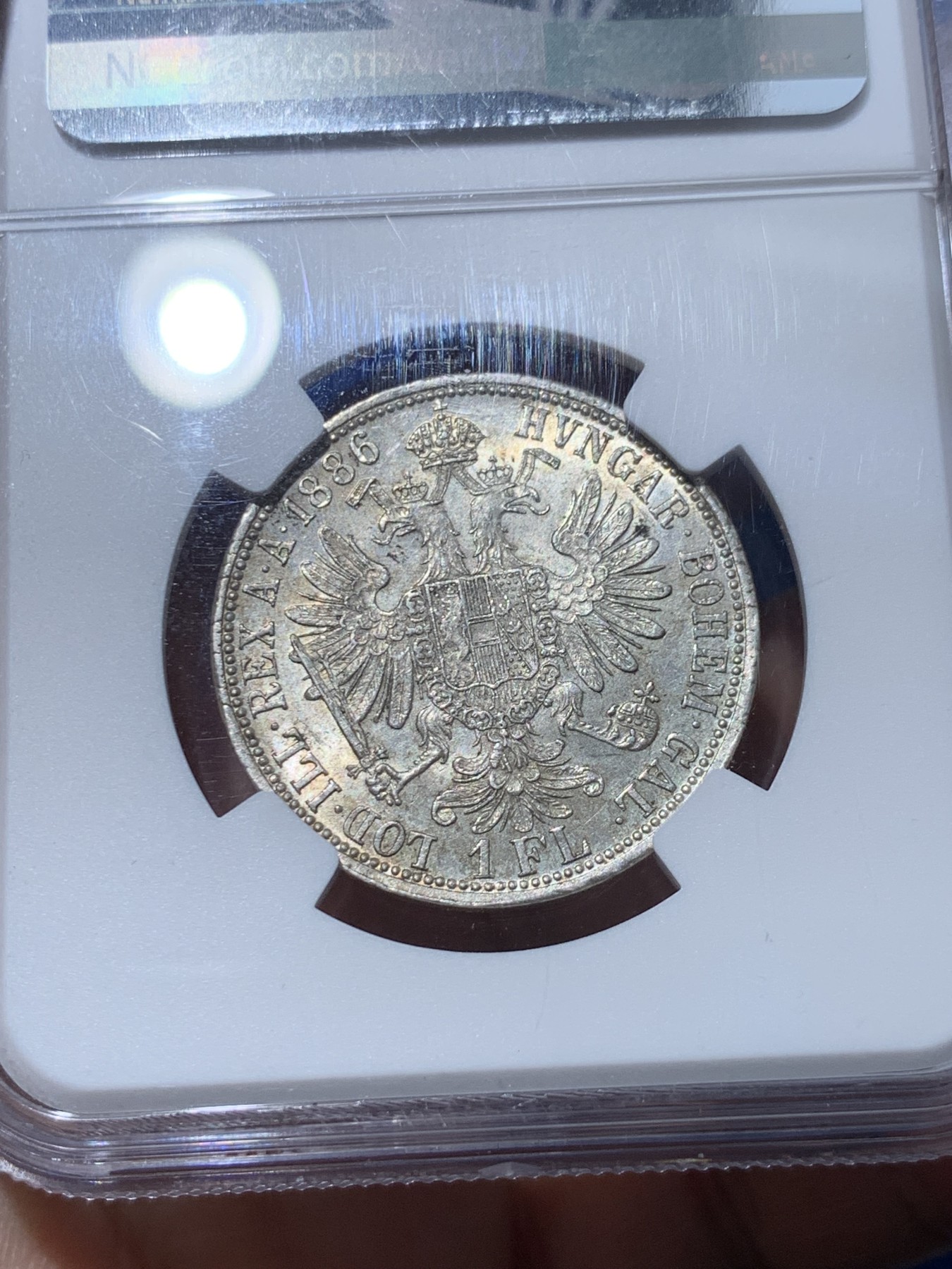 《竞宝斋》第251场-周日，周一2场连拍 (全场包邮) NGC MS63 1886奥地利1佛罗林银币，转光美