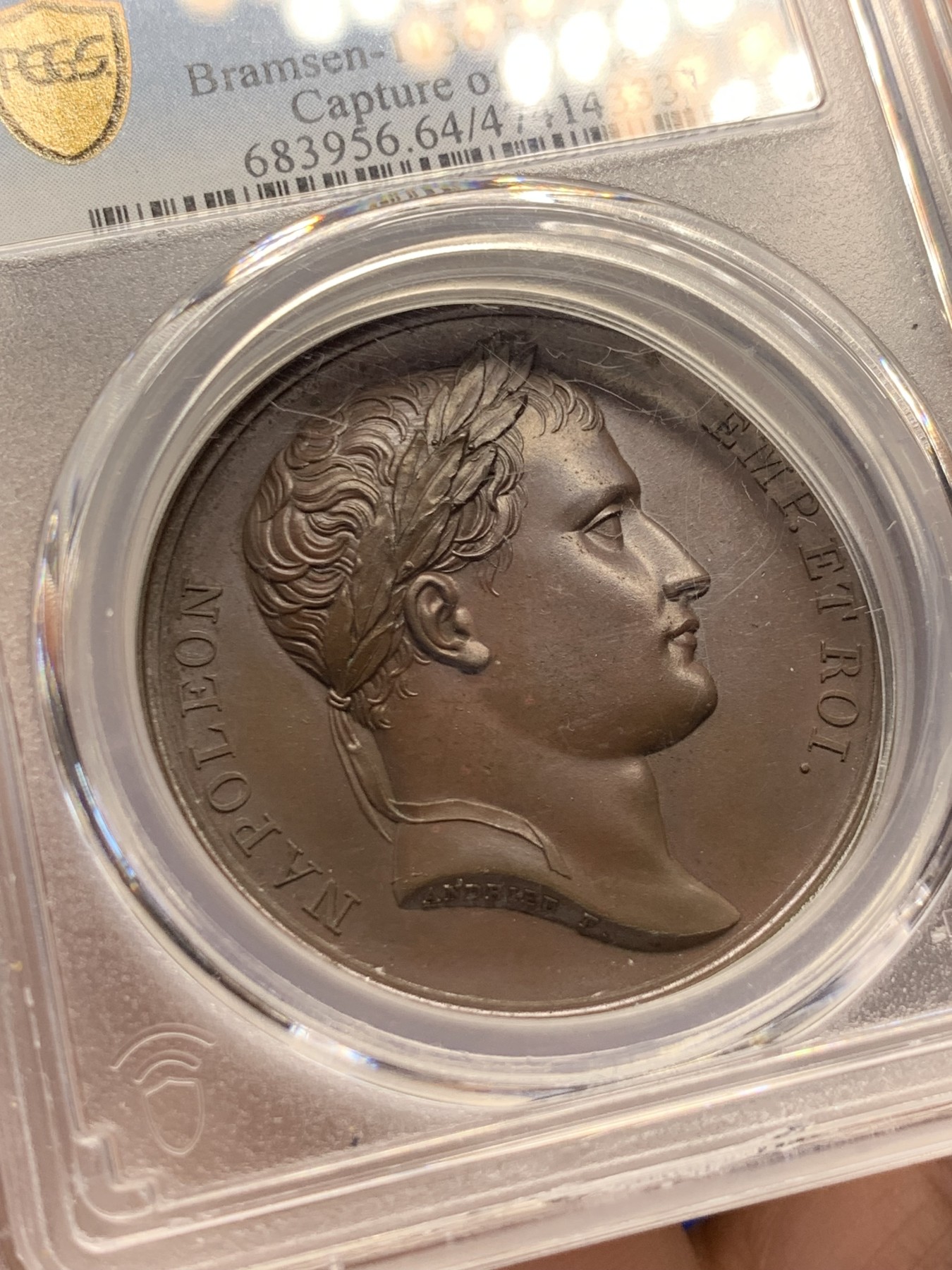 《竞宝斋》第251场-周日，周一2场连拍 (全场包邮) PCGS-SP64 法国1812年拿破仑攻克维尔纽斯原铸铜章 背面拿破仑从驻防立陶宛的波兰将士手中接过象征臣服的剑和盾牌 拿破仑横扫欧陆开局之战