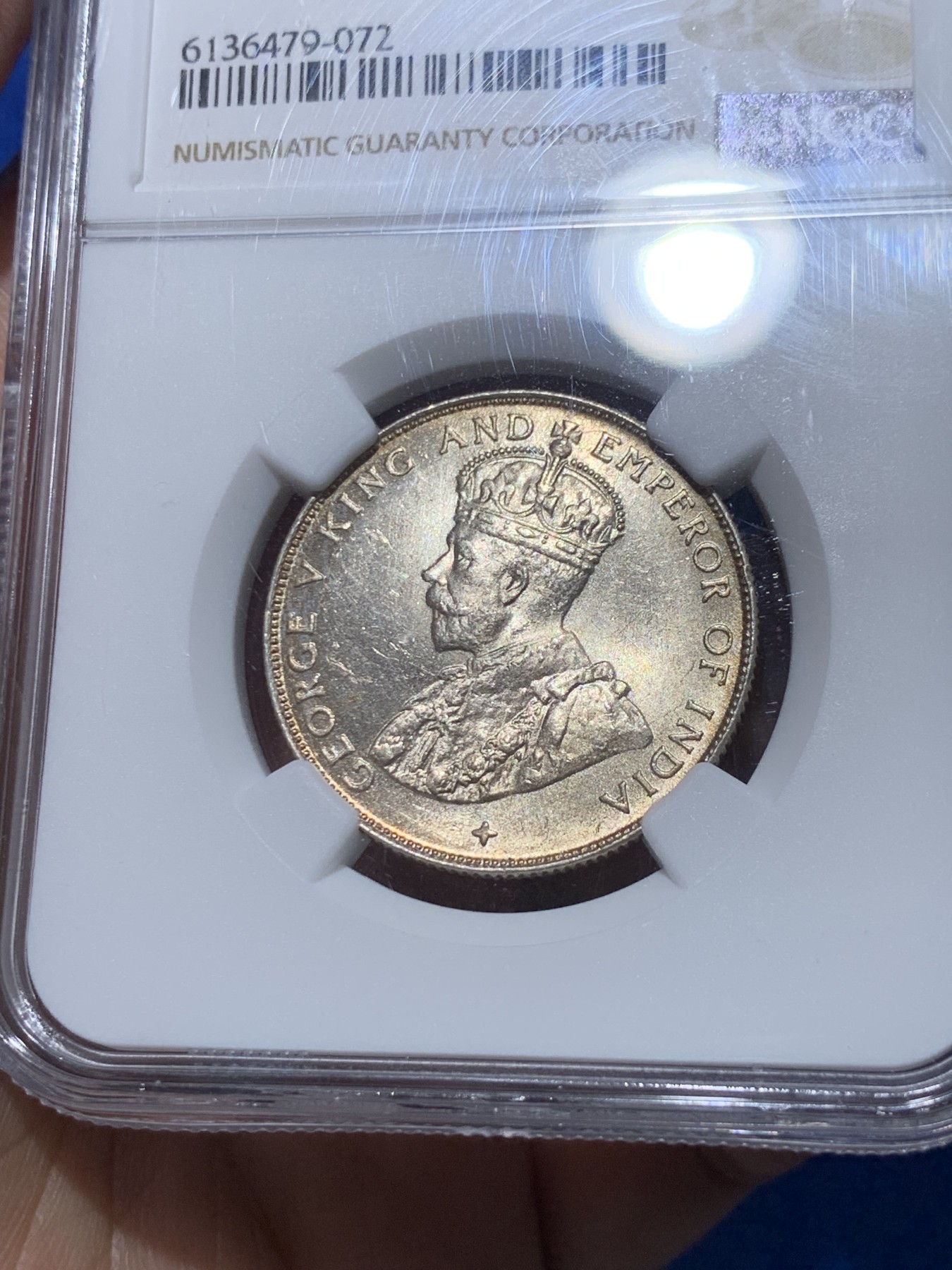 《竞宝斋》第251场-周日，周一2场连拍 (全场包邮) NGC MS63 英属海峡殖民地 1921年 50分银币 乔治五世 淡黄油包浆