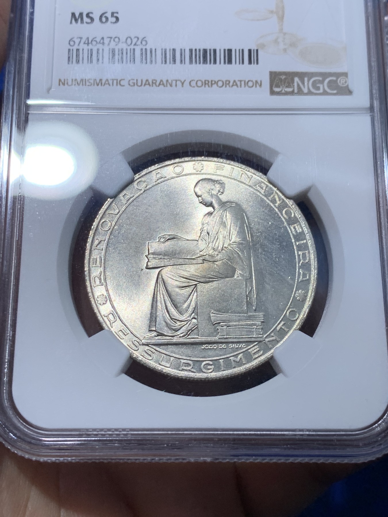 《竞宝斋》第251场-周日，周一2场连拍 (全场包邮) NGC MS65 葡萄牙1953年金融改革制度25周年20埃斯库多大银币