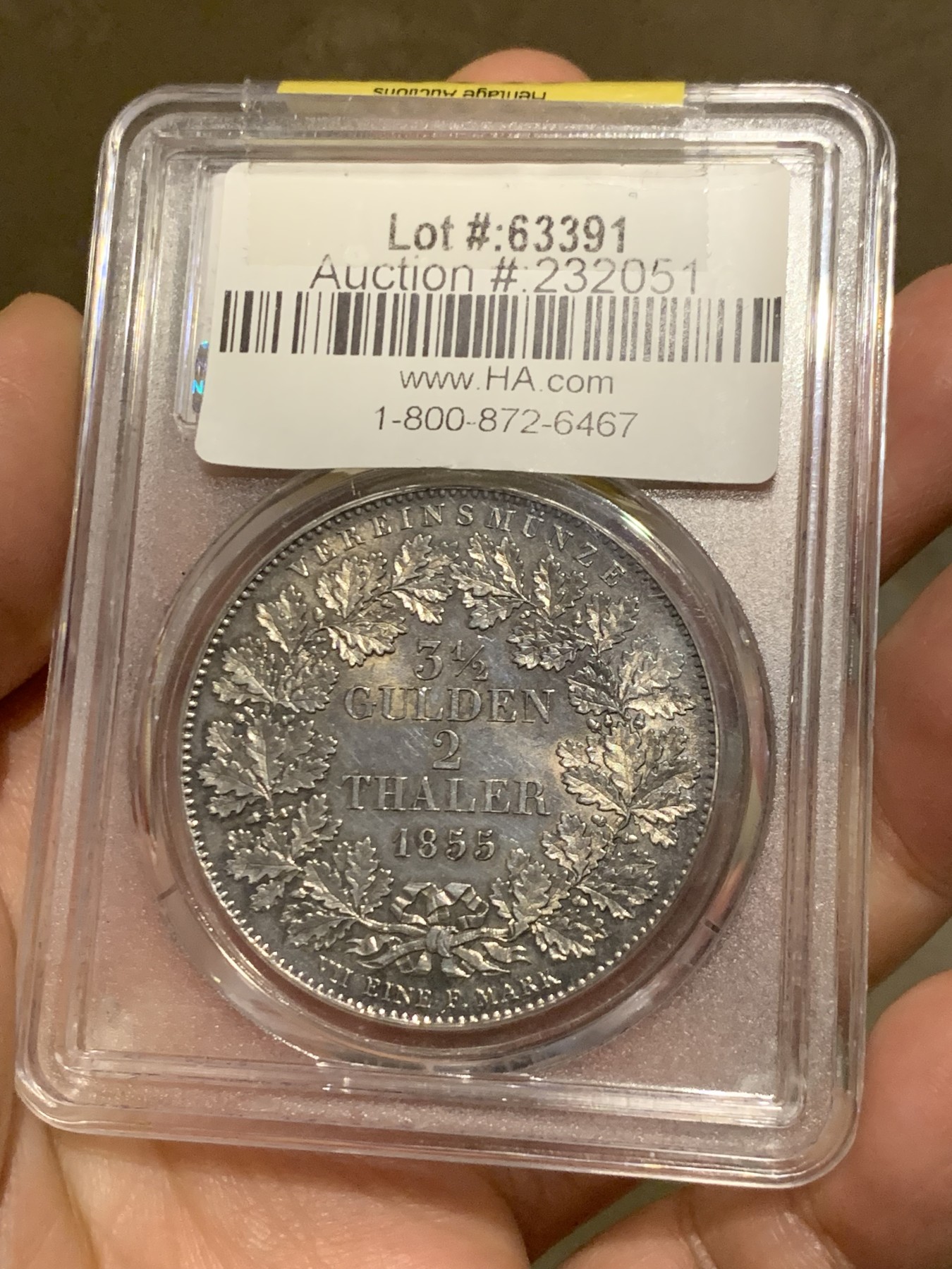 《竞宝斋》第251场-周日，周一2场连拍 (全场包邮) PCGS UNC 德国符腾堡1855金婚2泰勒银币 状态非常好 没感觉有清晰