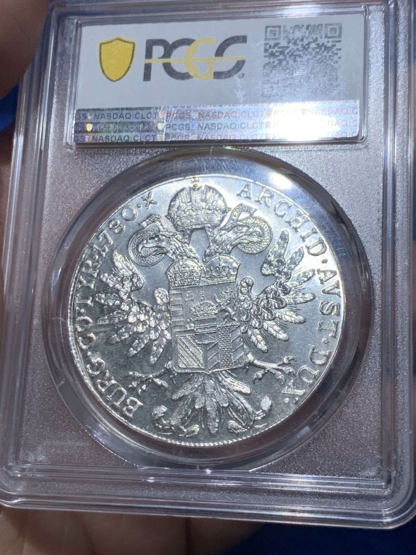《竞宝斋》第251场-周日，周一2场连拍 (全场包邮) PCGS MS64 1780年奥匈帝国奥地利女王大奶妈1泰勒官方后铸版银币 ，状态不错。