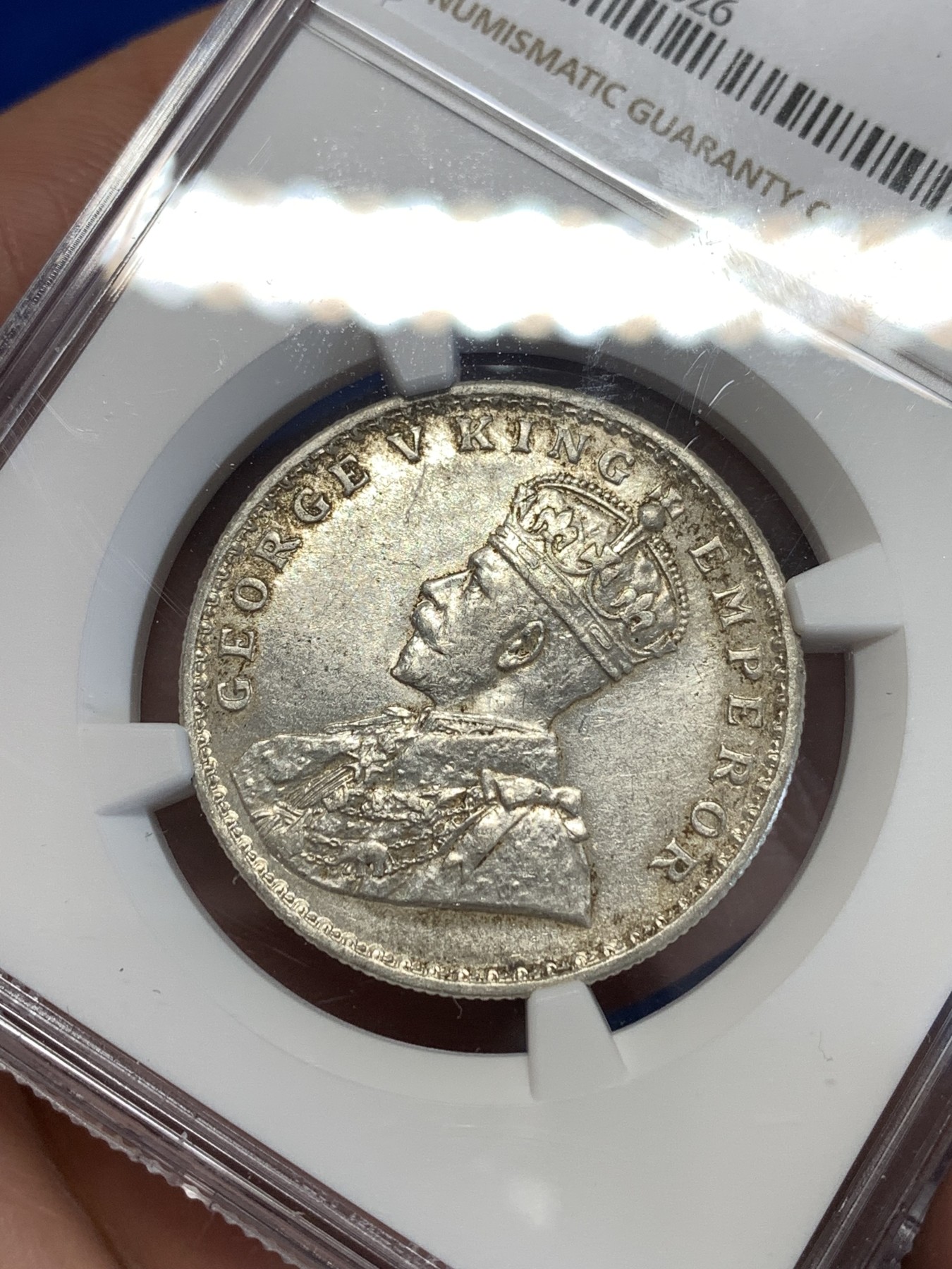 《竞宝斋》第251场-周日，周一2场连拍 (全场包邮) NGC AU58 英属印度 1917年 C版 乔五 1卢比银币