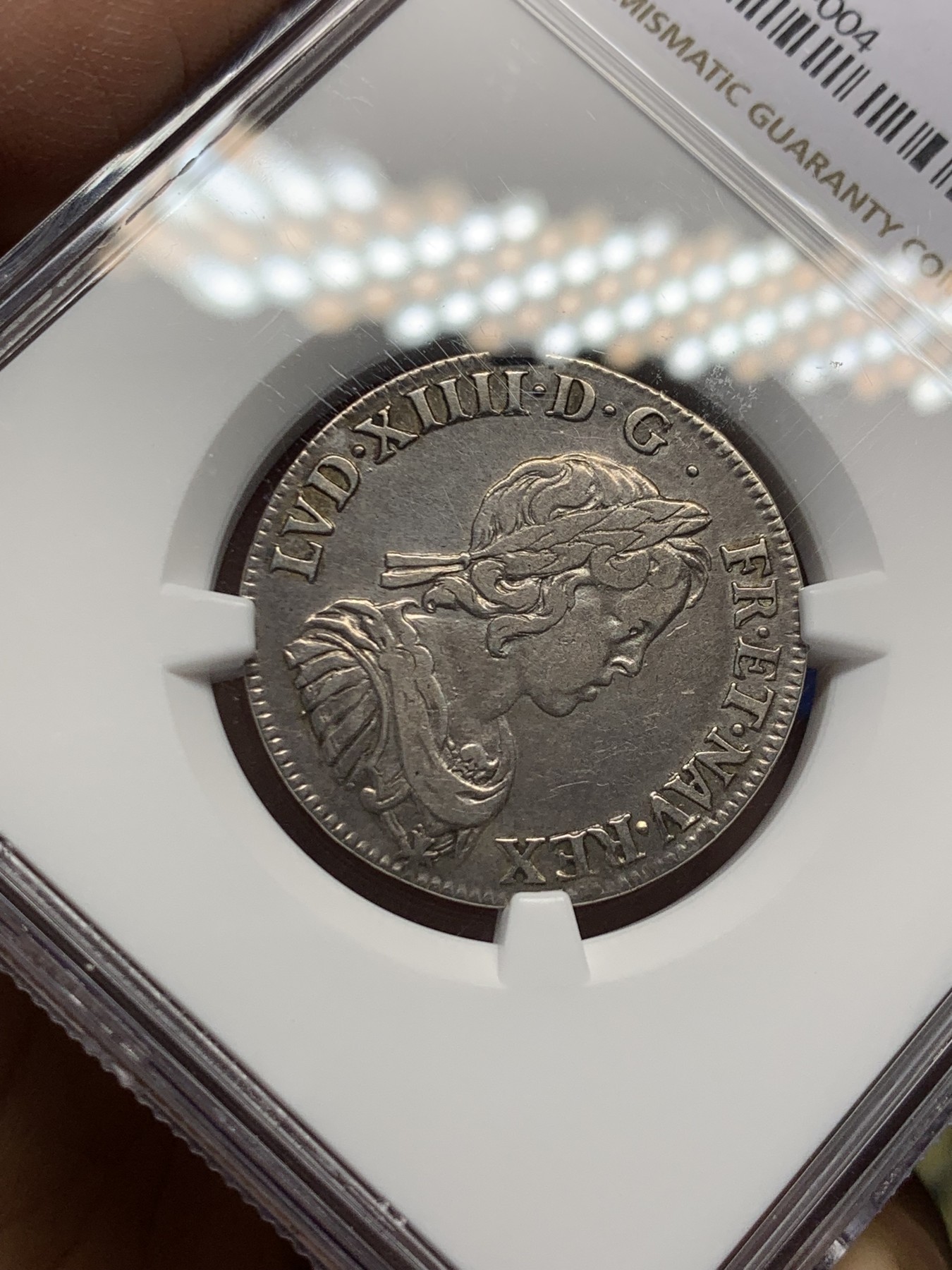 《竞宝斋》第251场-周日，周一2场连拍 (全场包邮) NGC XF45 1644年 法国路易十四少年版1/4埃居银币 深打带点彩无减重痕 埃居常见小规格带分的难见