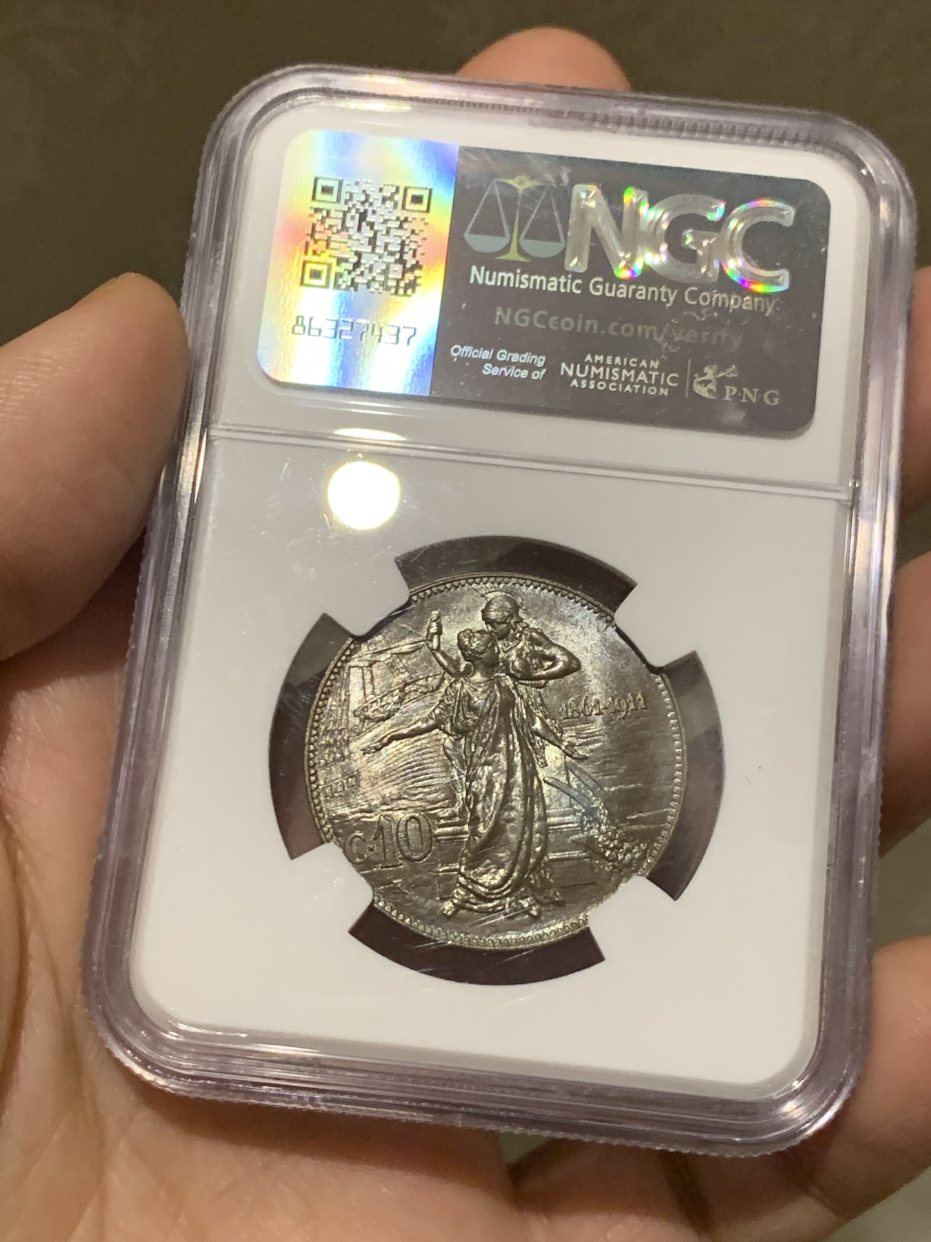 《竞宝斋》第251场-周日，周一2场连拍 (全场包邮) NGC MS64BN 意大利伊曼纽尔三世1911年托奶10分铜币