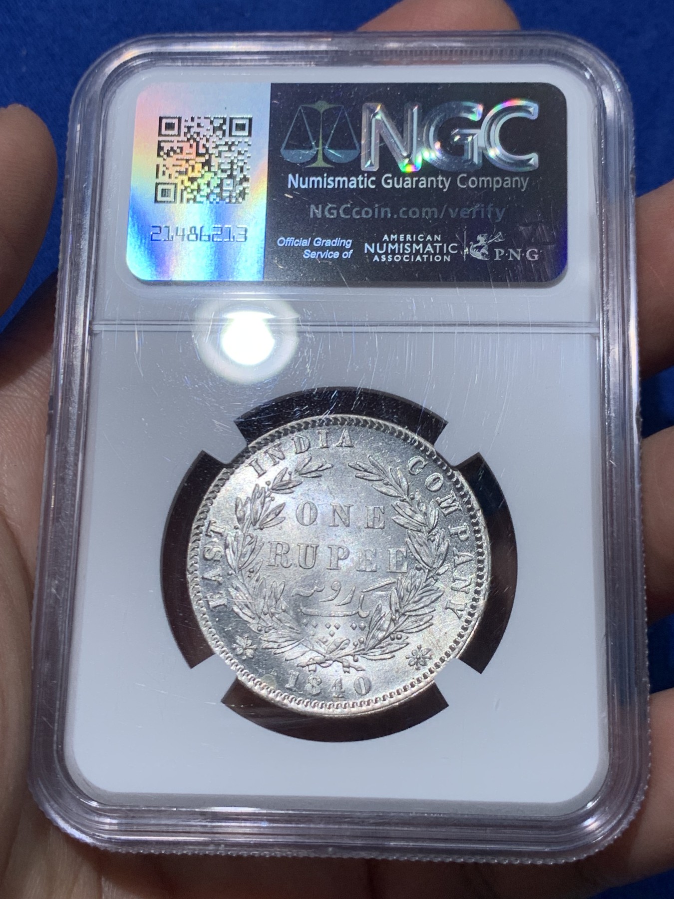 《竞宝斋》第251场-周日，周一2场连拍 (全场包邮) NGC MS63 英属东印度公司 1840B&C 维多利亚女王 双辫版 1卢比银币 深打满银光 潜力品种