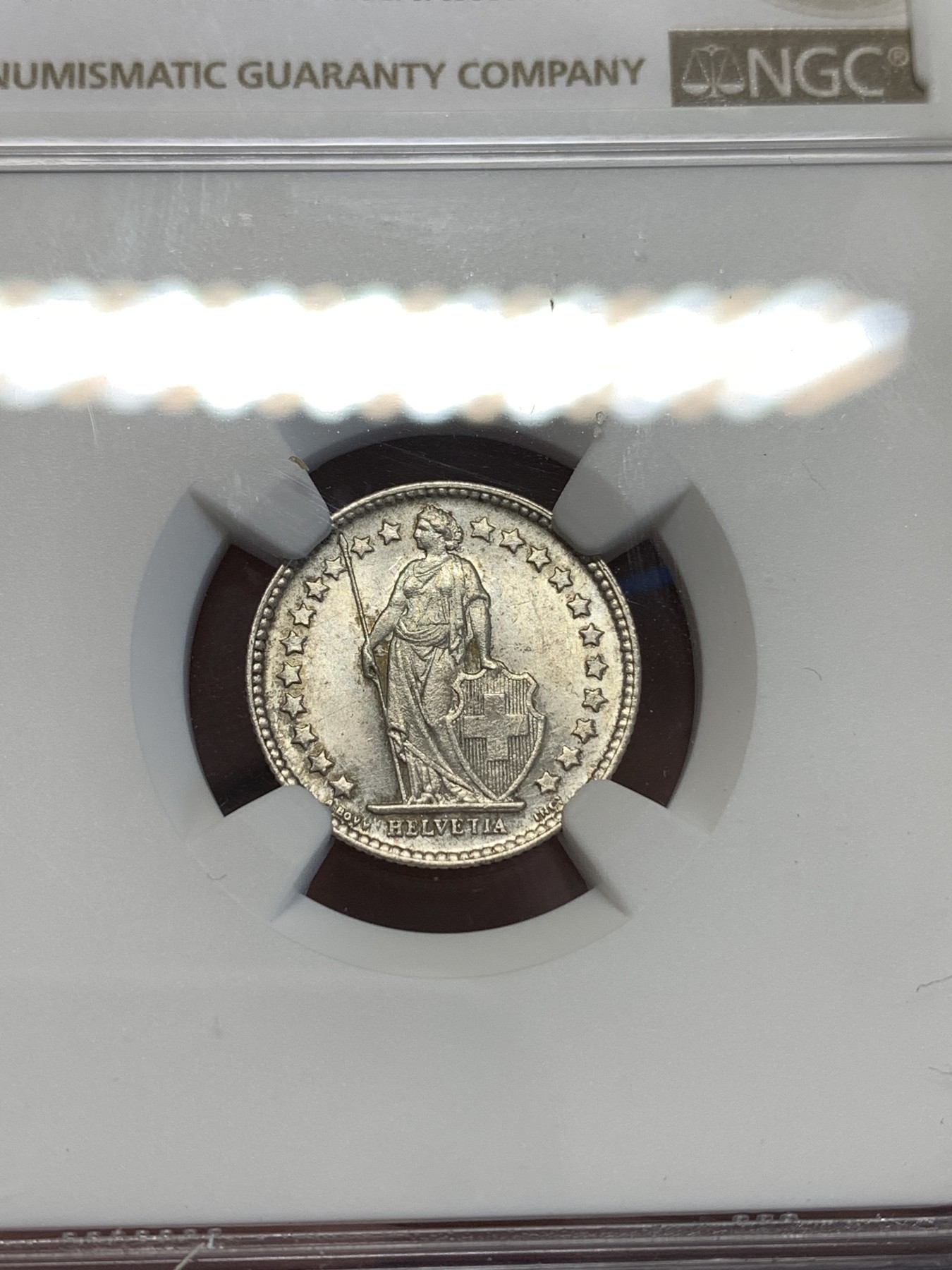 《竞宝斋》第251场-周日，周一2场连拍 (全场包邮) NGC UNCD 瑞士1900年雪山女神1/2法郎银币