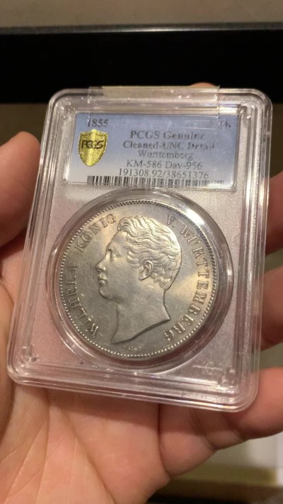 《竞宝斋》第251场-周日，周一2场连拍 (全场包邮) PCGS UNC 德国符腾堡1855金婚2泰勒银币 状态非常好 没感觉有清晰