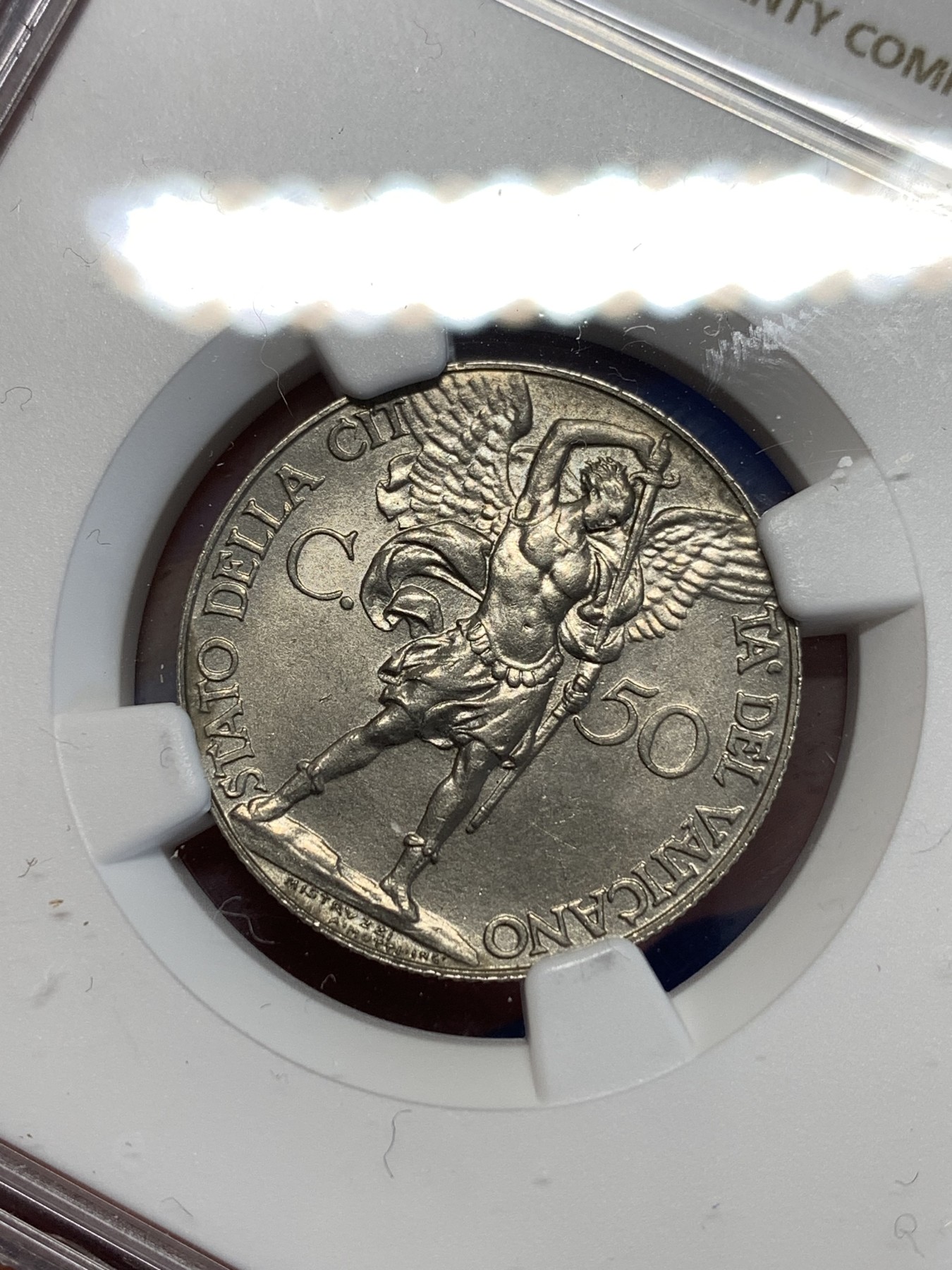 《竞宝斋》第251场-周日，周一2场连拍 (全场包邮) NGC MS64 梵蒂冈1930年50分疾风剑豪，早期好品