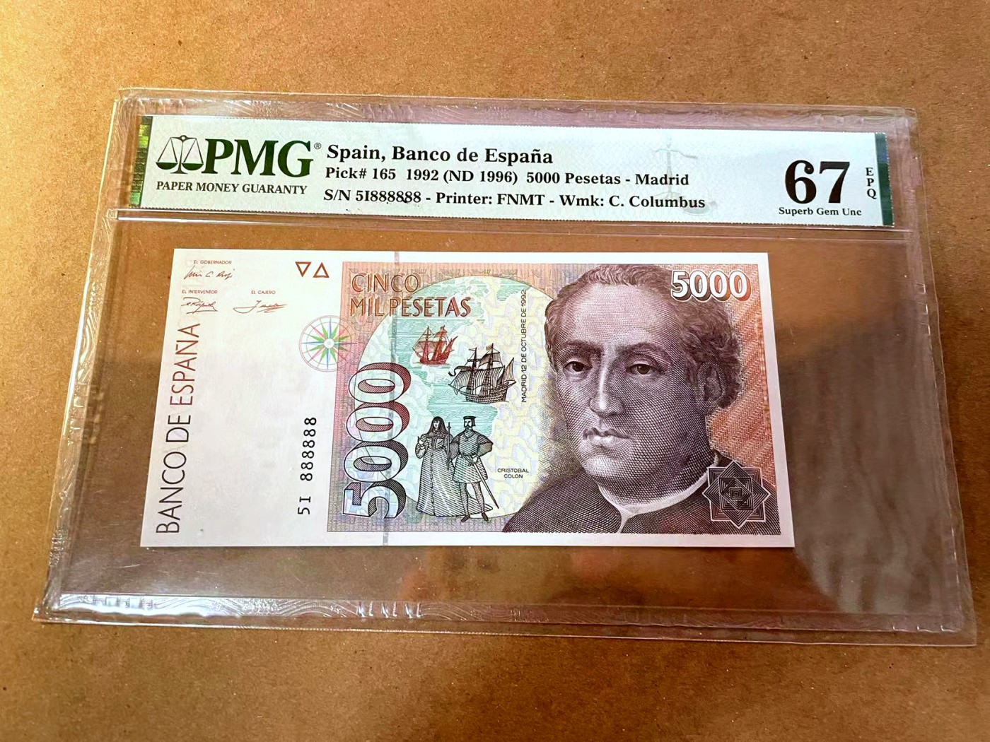 【Blue Auction】✨世界纸币精拍第453期【精】 【全同8罕见】西班牙 1992年5000比塞塔 PMG67EPQ 高分 