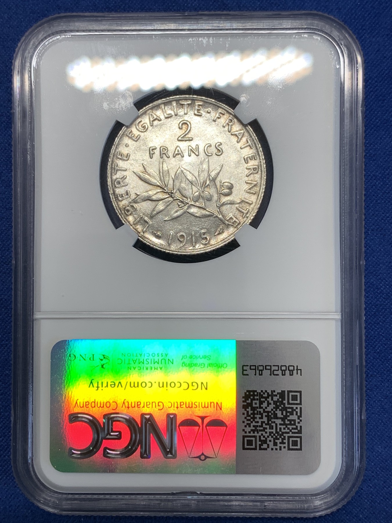 《竞宝斋》第251场-周日，周一2场连拍 (全场包邮) NGC MS62 法国1915年播种女神2法郎银币