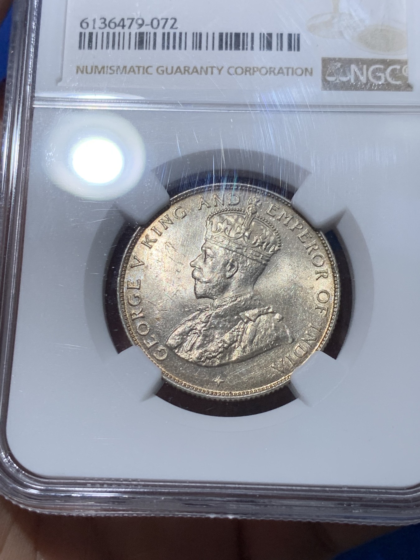 《竞宝斋》第251场-周日，周一2场连拍 (全场包邮) NGC MS63 英属海峡殖民地 1921年 50分银币 乔治五世 淡黄油包浆