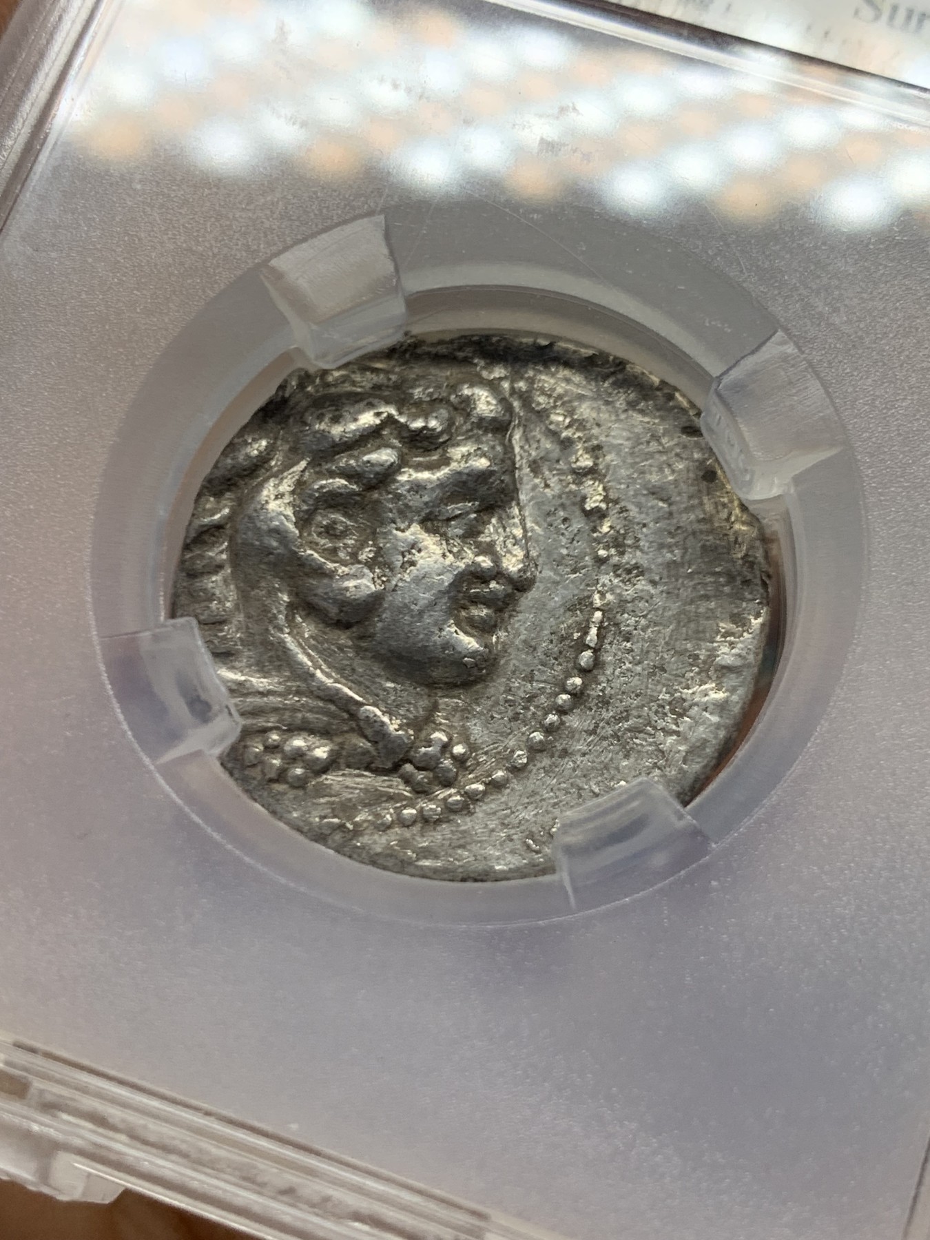 《竞宝斋》第251场-周日，周一2场连拍 (全场包邮) TQG VF 古希腊公元前336-前323年马其顿亚历山大4德拉克马银币 背大力神 深打好品