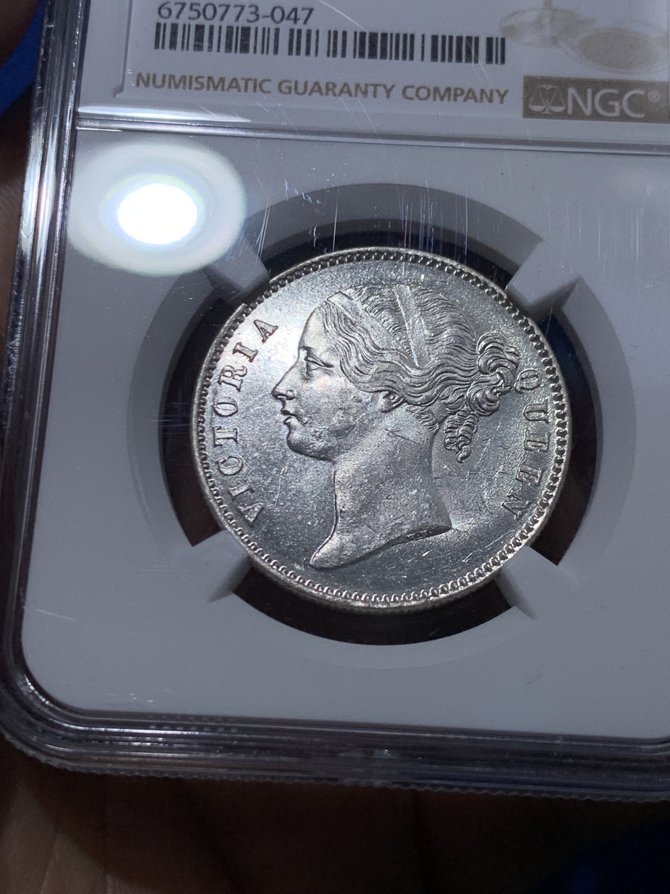 《竞宝斋》第251场-周日，周一2场连拍 (全场包邮) NGC MS63 英属东印度公司 1840B&C 维多利亚女王 双辫版 1卢比银币 深打满银光 潜力品种