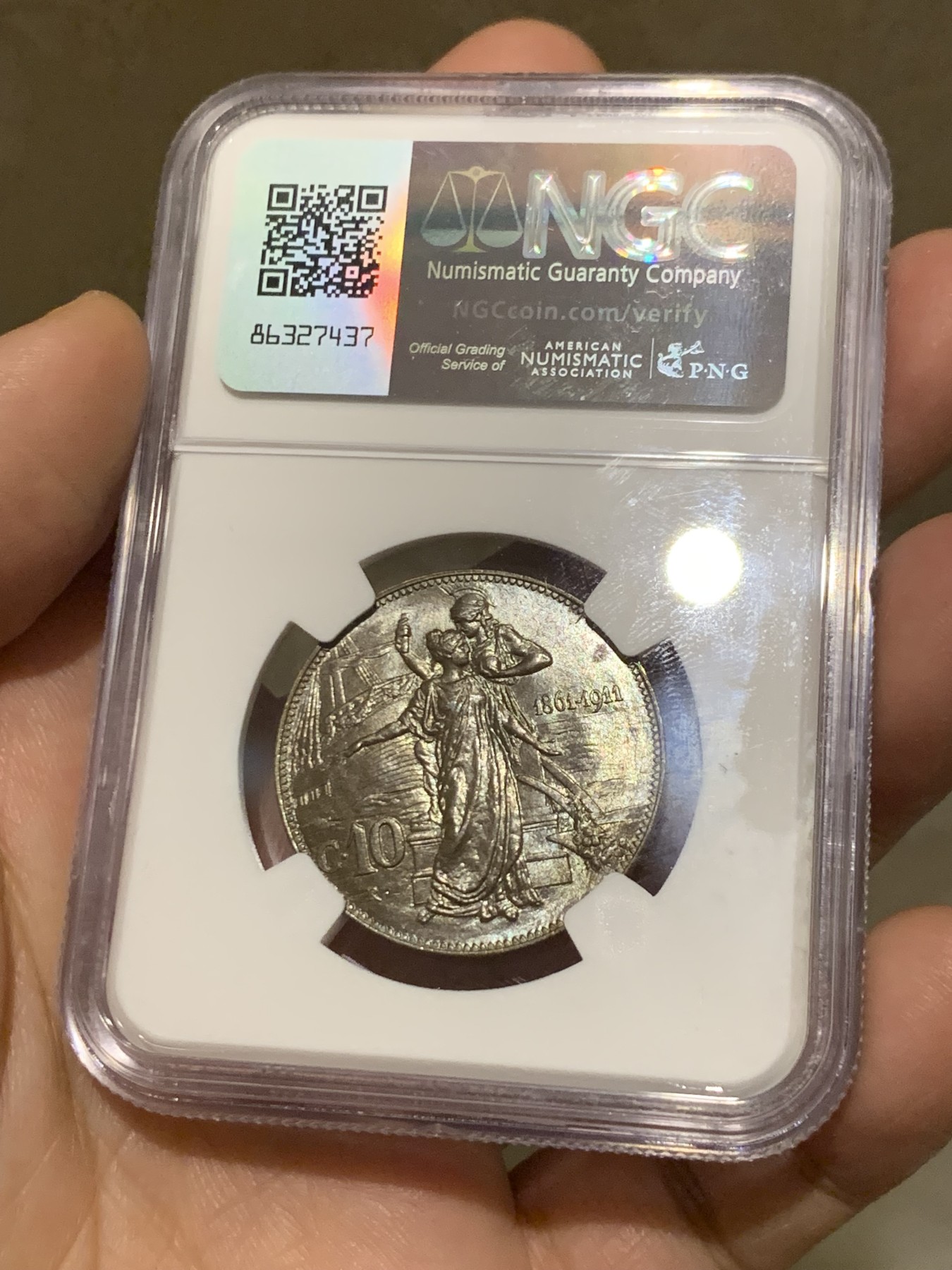 《竞宝斋》第251场-周日，周一2场连拍 (全场包邮) NGC MS64BN 意大利伊曼纽尔三世1911年托奶10分铜币