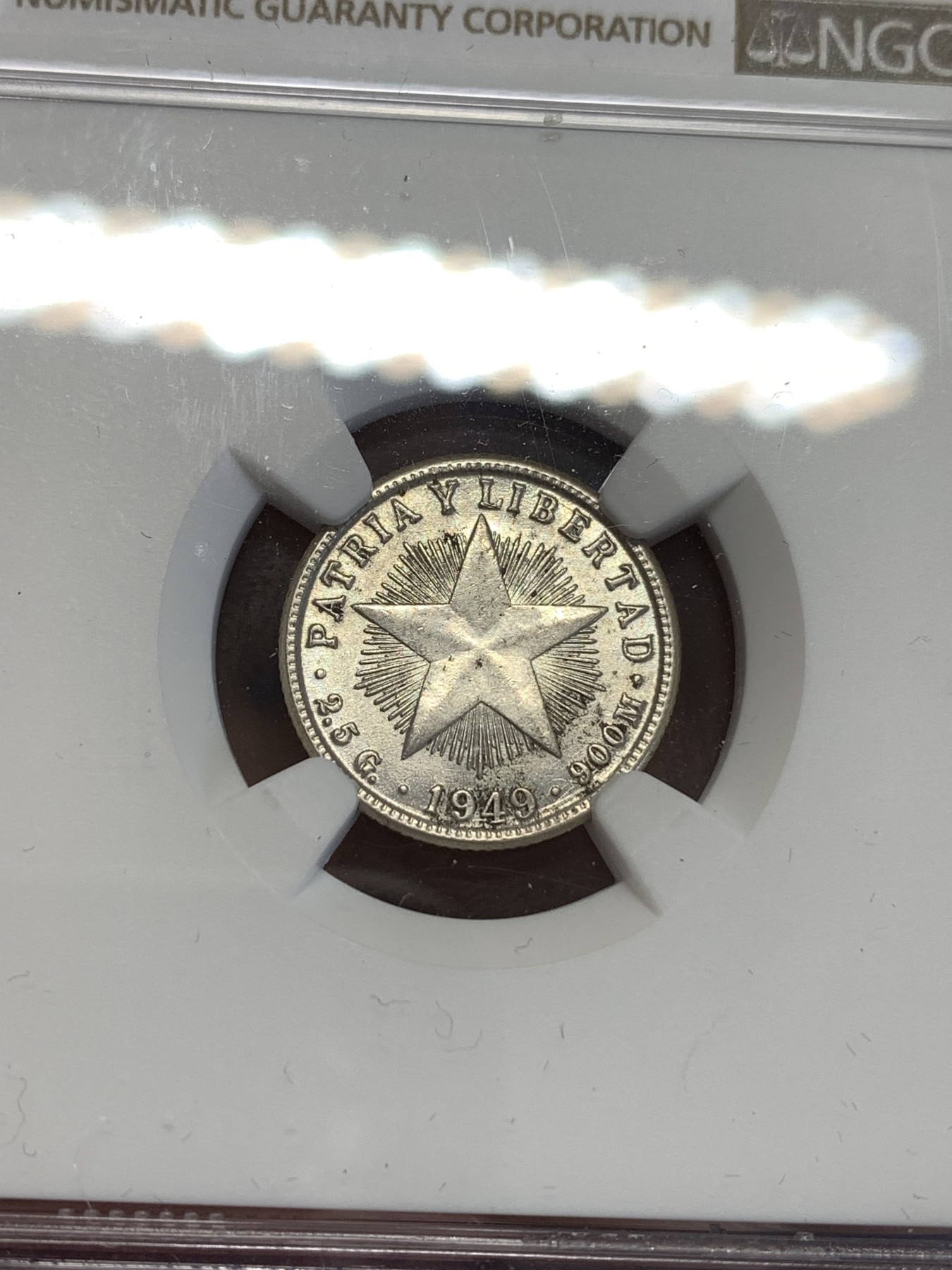 《竞宝斋》第251场-周日，周一2场连拍 (全场包邮) NGC MS62 古巴 1949年 五星 10分银币