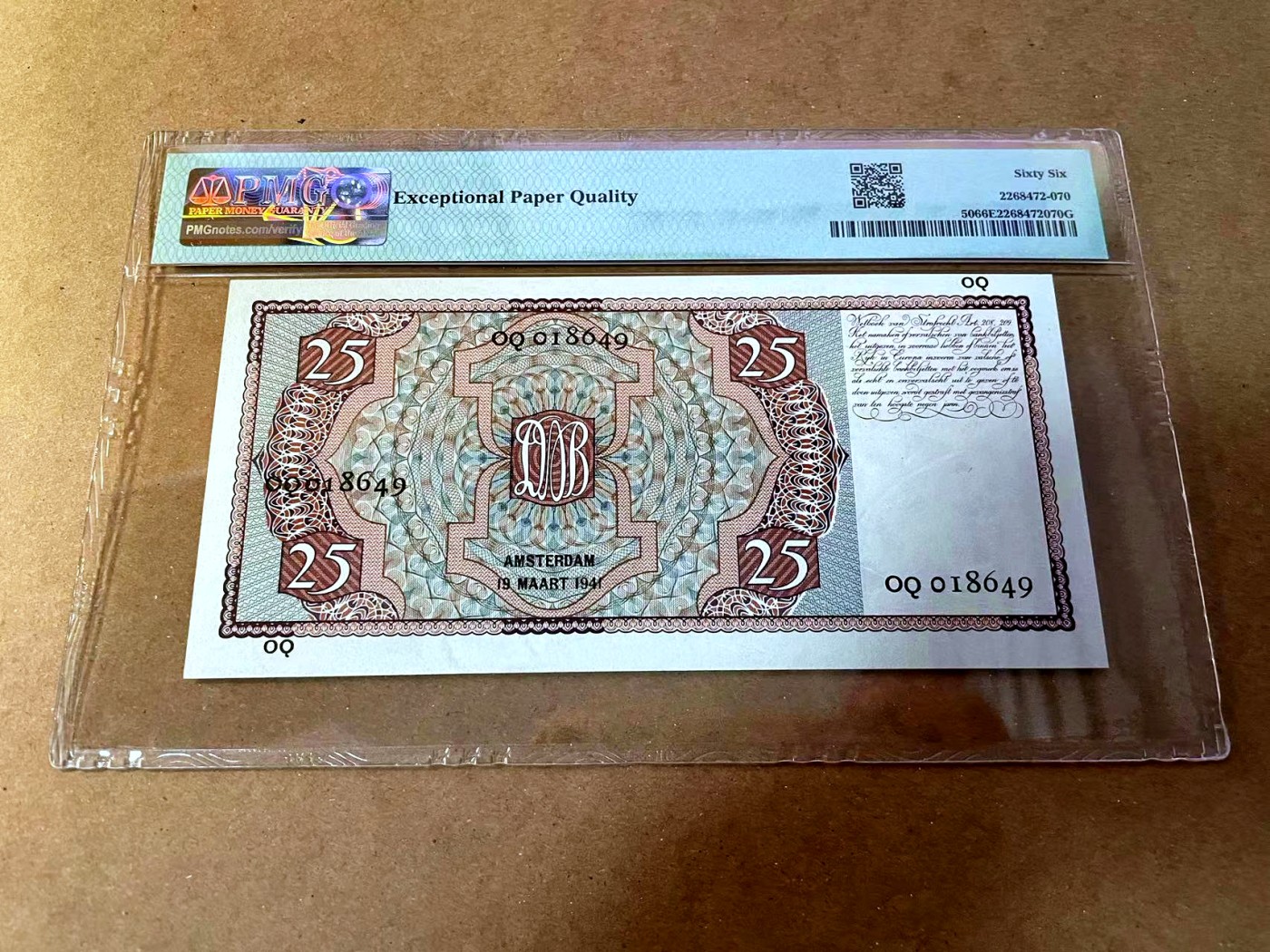 【Blue Auction】✨世界纸币精拍第453期【精】 荷兰 1931-41年25盾 行长 PMG66EPQ 
