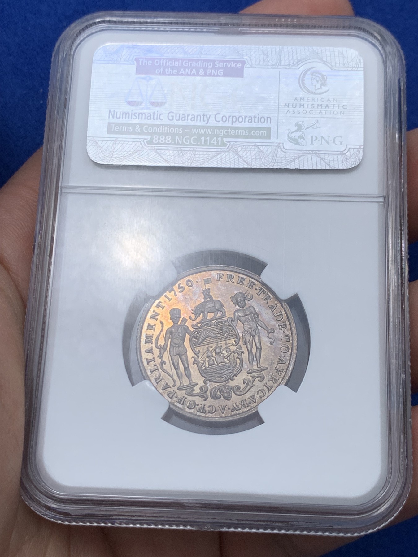 《竞宝斋》第251场-周日，周一2场连拍 (全场包邮) NGC PF63 英属黄金海岸1818年1/2阿基银币   英殖名誉品，实物镜面金色包浆，非常漂亮的一枚！