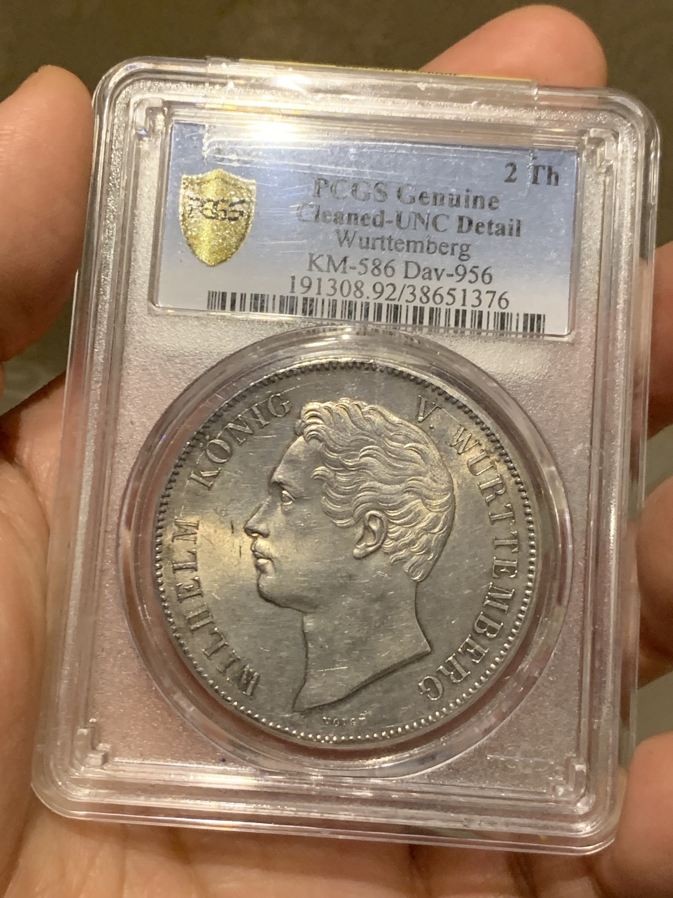 《竞宝斋》第251场-周日，周一2场连拍 (全场包邮) PCGS UNC 德国符腾堡1855金婚2泰勒银币 状态非常好 没感觉有清晰