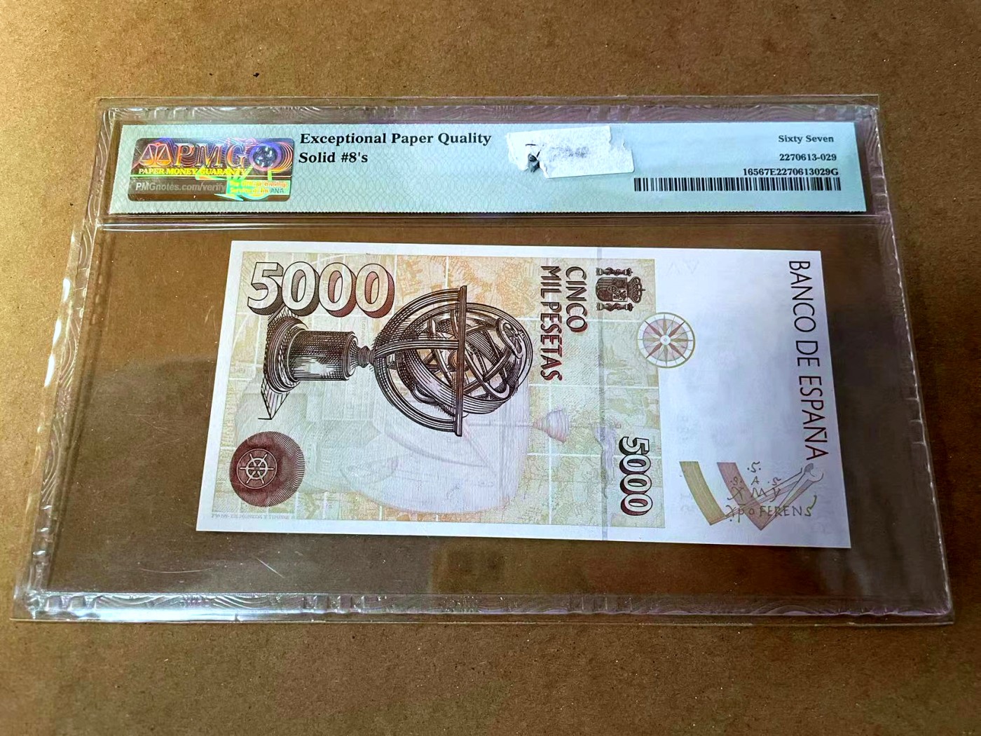 【Blue Auction】✨世界纸币精拍第453期【精】 【全同8罕见】西班牙 1992年5000比塞塔 PMG67EPQ 高分 