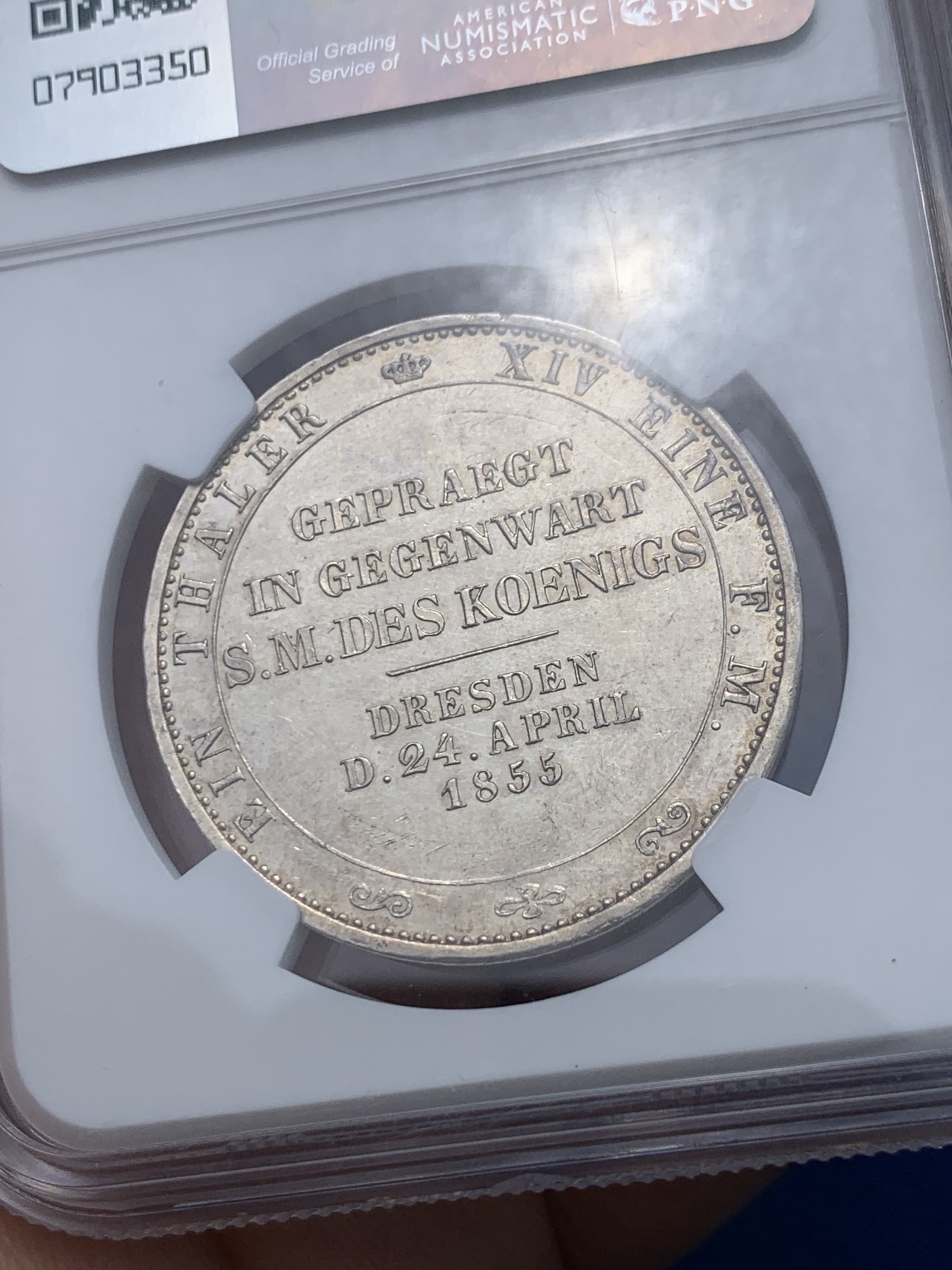 《竞宝斋》第251场-周日，周一2场连拍 (全场包邮) NGC MS61PL 德国萨克森1855年访问造币厂纪念泰勒 N和P唯一一枚PL