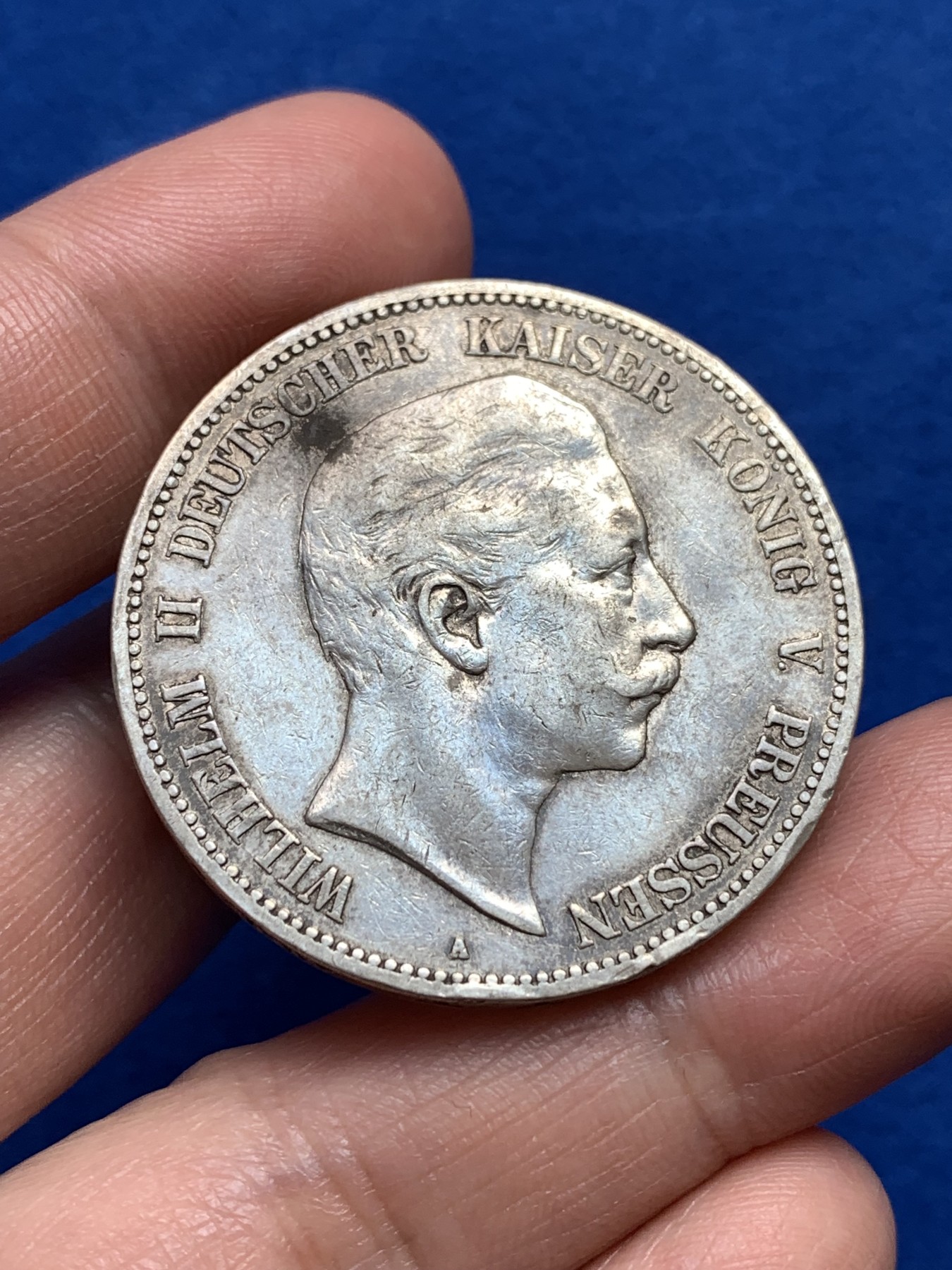 《竞宝斋》第251场-周日，周一2场连拍 (全场包邮) 德国1904年 普鲁士威廉二世5马克银币 通货好品